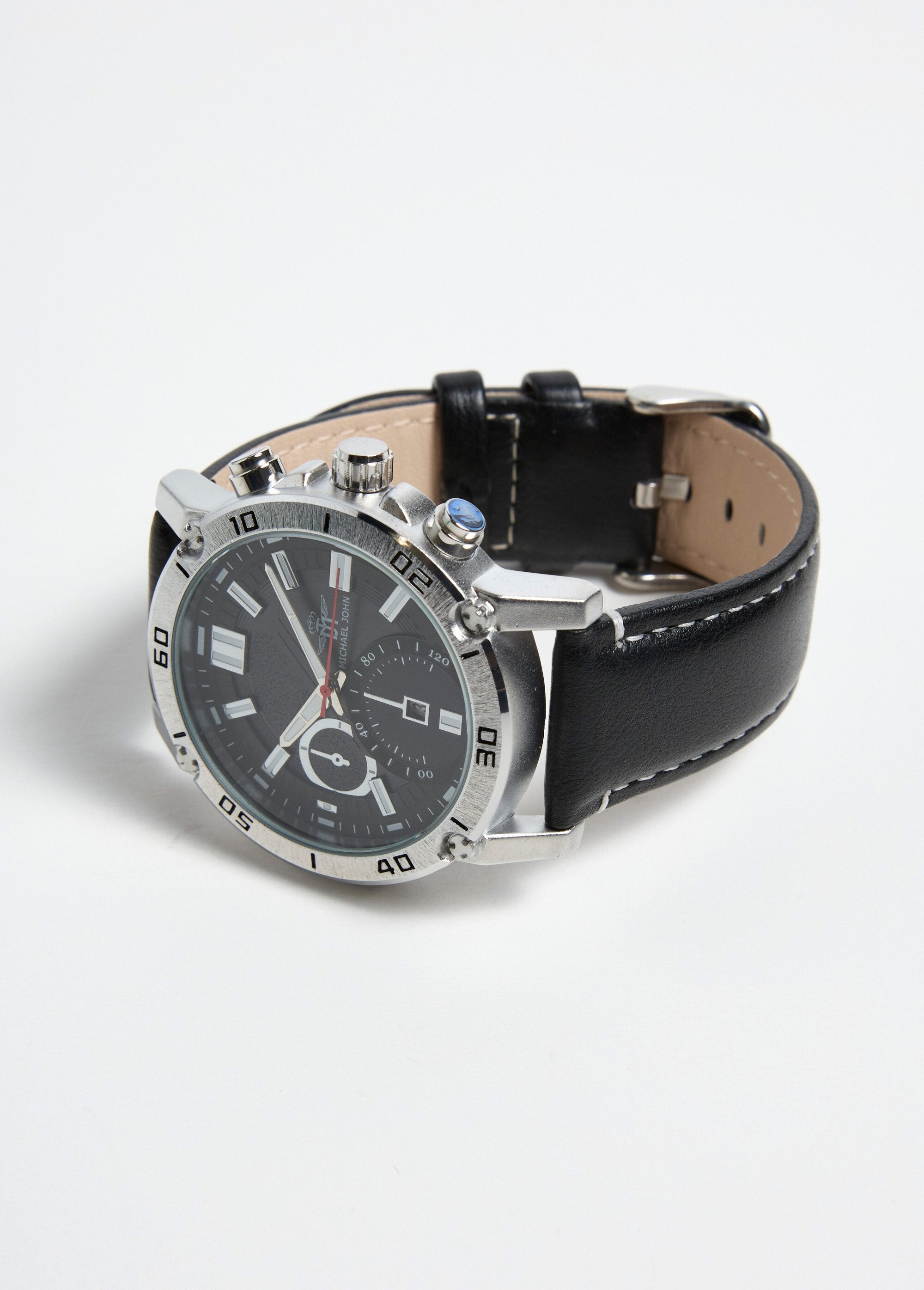 Rond_chronograafhorloge_van_roestvrij_staal_en_leer_Noir_DE1_slim