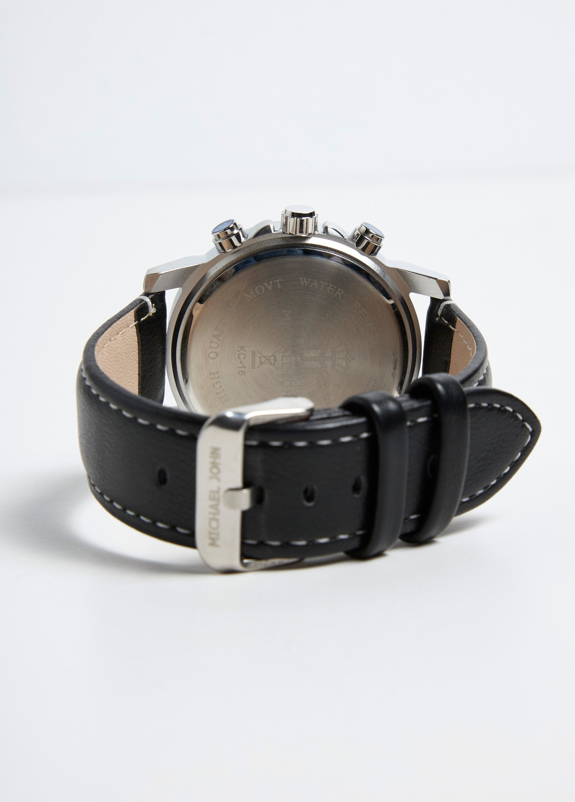 Rond_chronograafhorloge_van_roestvrij_staal_en_leer_Noir_DE2_slim