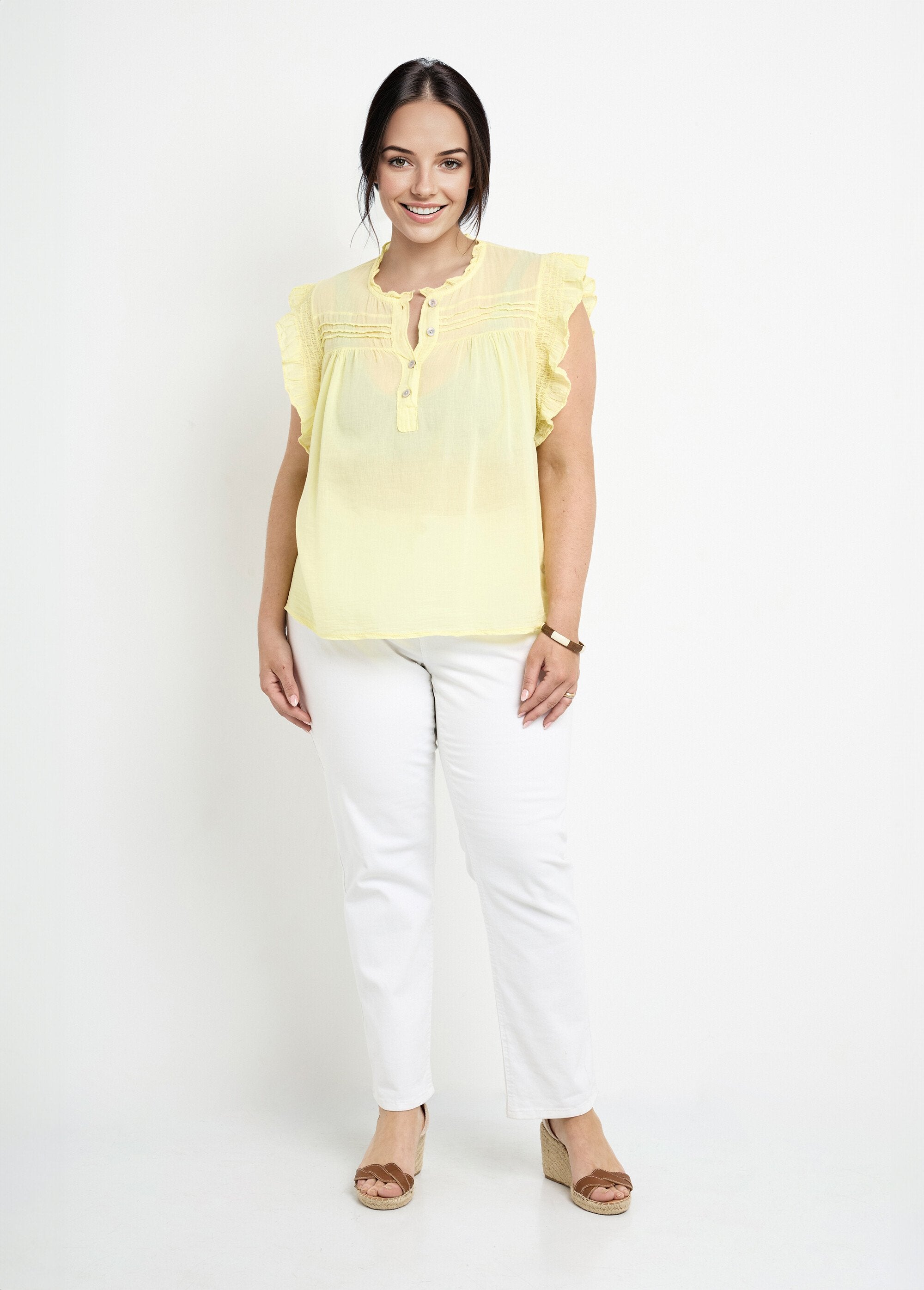 Mouwloze_blouse_van_katoenvoile_Jaune_SF1_curvy