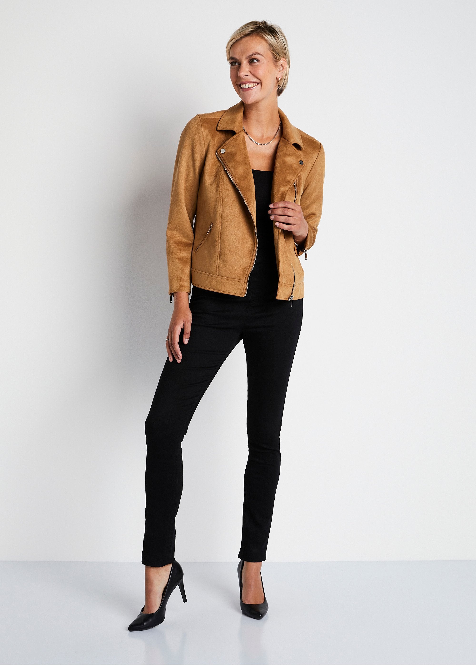 Blouson_zippé_court_tissu_suédé_Camel_SF1_slim
