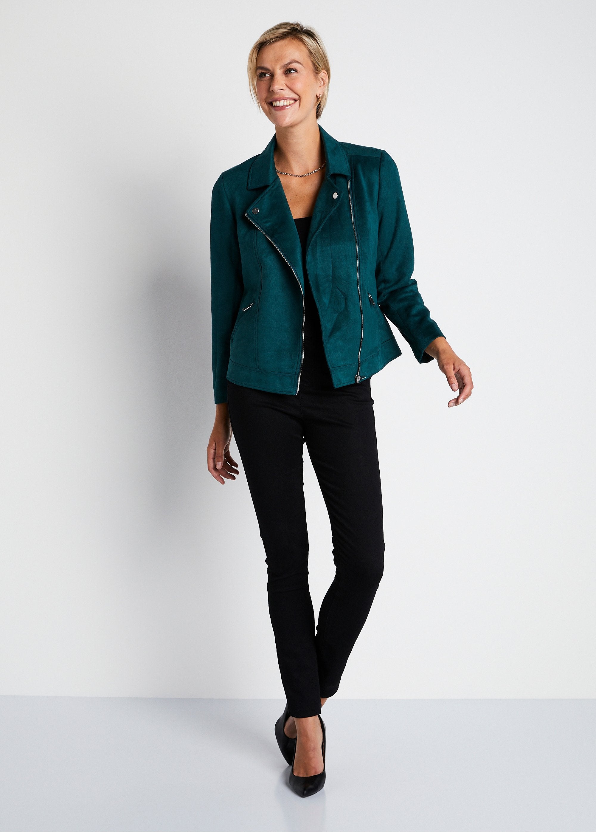 Blouson_zippé_court_tissu_suédé_Vert_SF1_slim