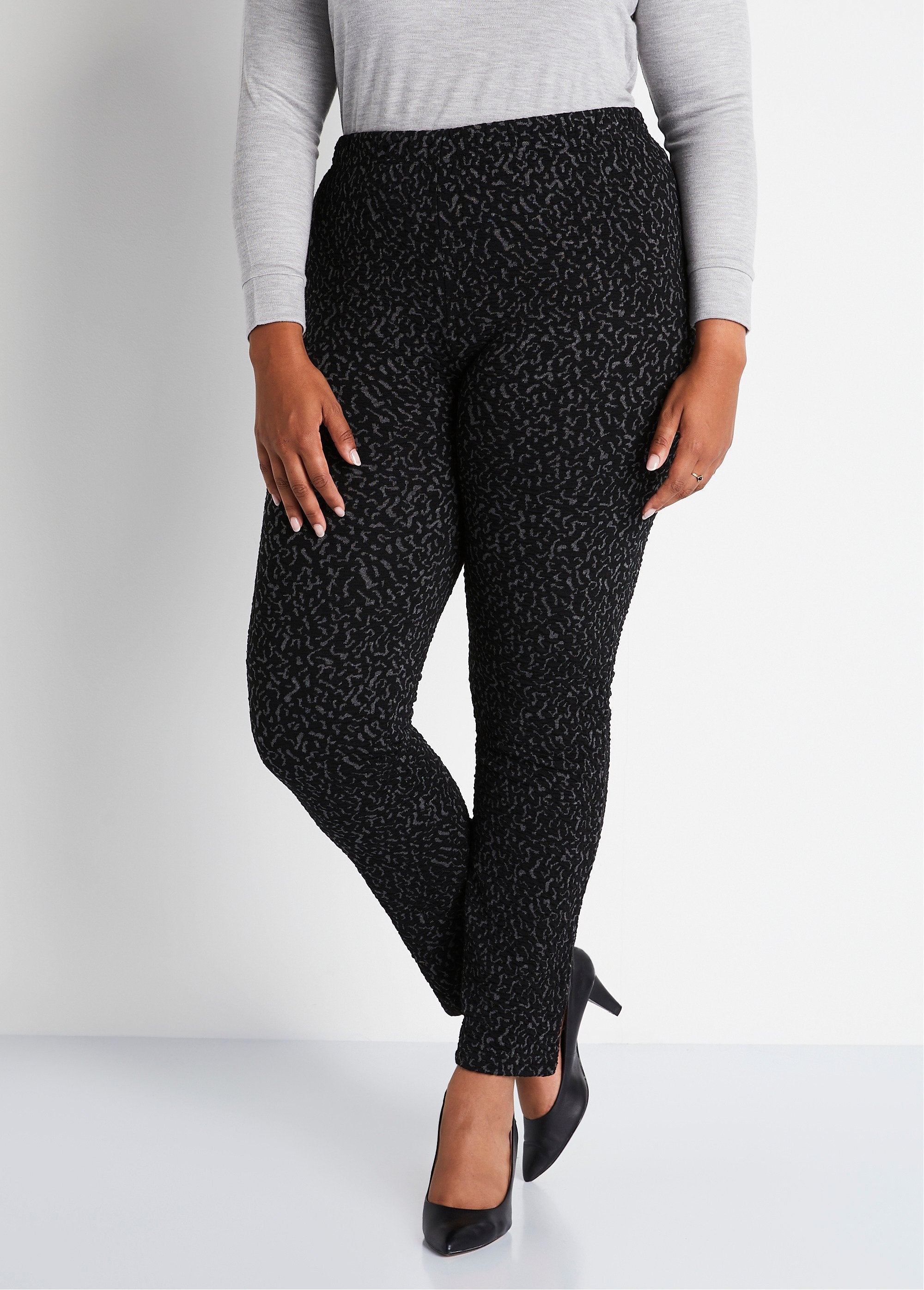 Legging_taille_élastiquée_extensible_uni_ou_bicolore_Gris_et_noir_FA1_curvy