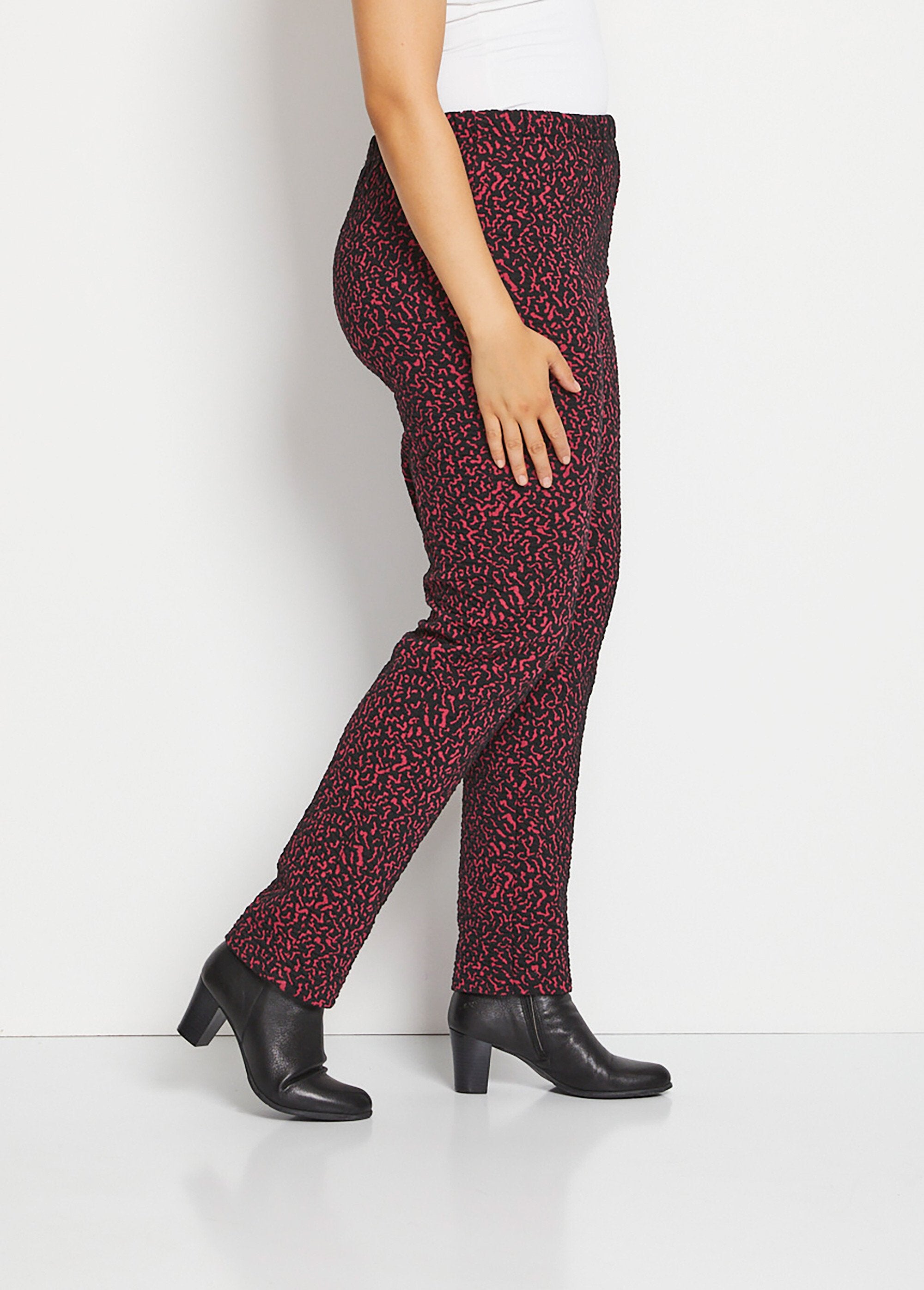 Legging_taille_élastiquée_extensible_uni_ou_bicolore_Framboise_et_noir_DR1_curvy