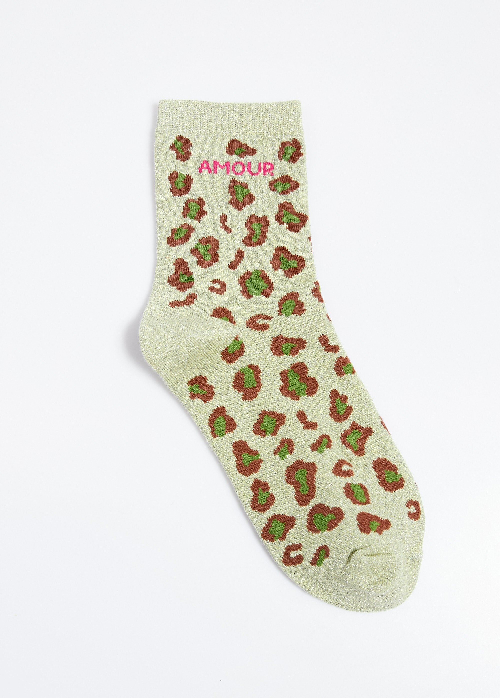 Chaussettes_AMOUR,_motif_léopard_métallisé_Vert_DE1_slim