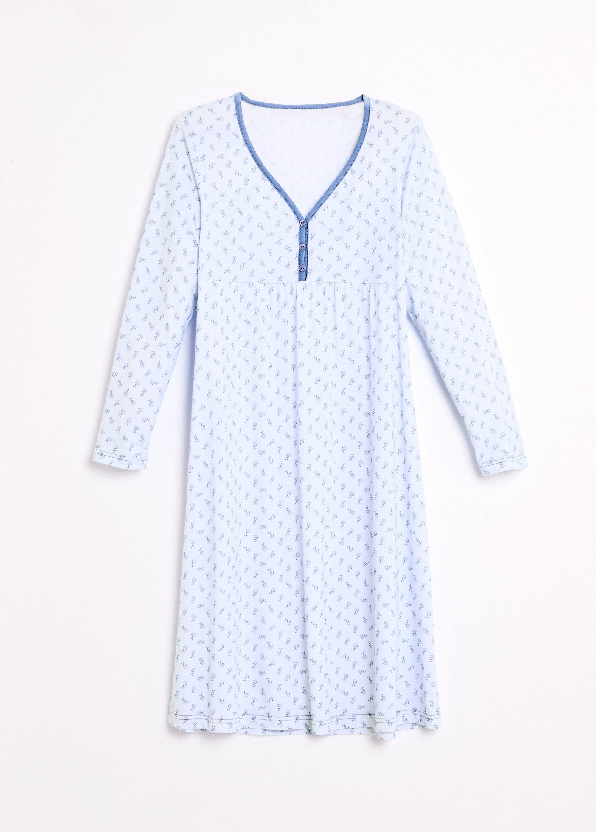 Nachthemd_met_3/4_mouwen_en_katoenprint_Bleu_AP1_slim