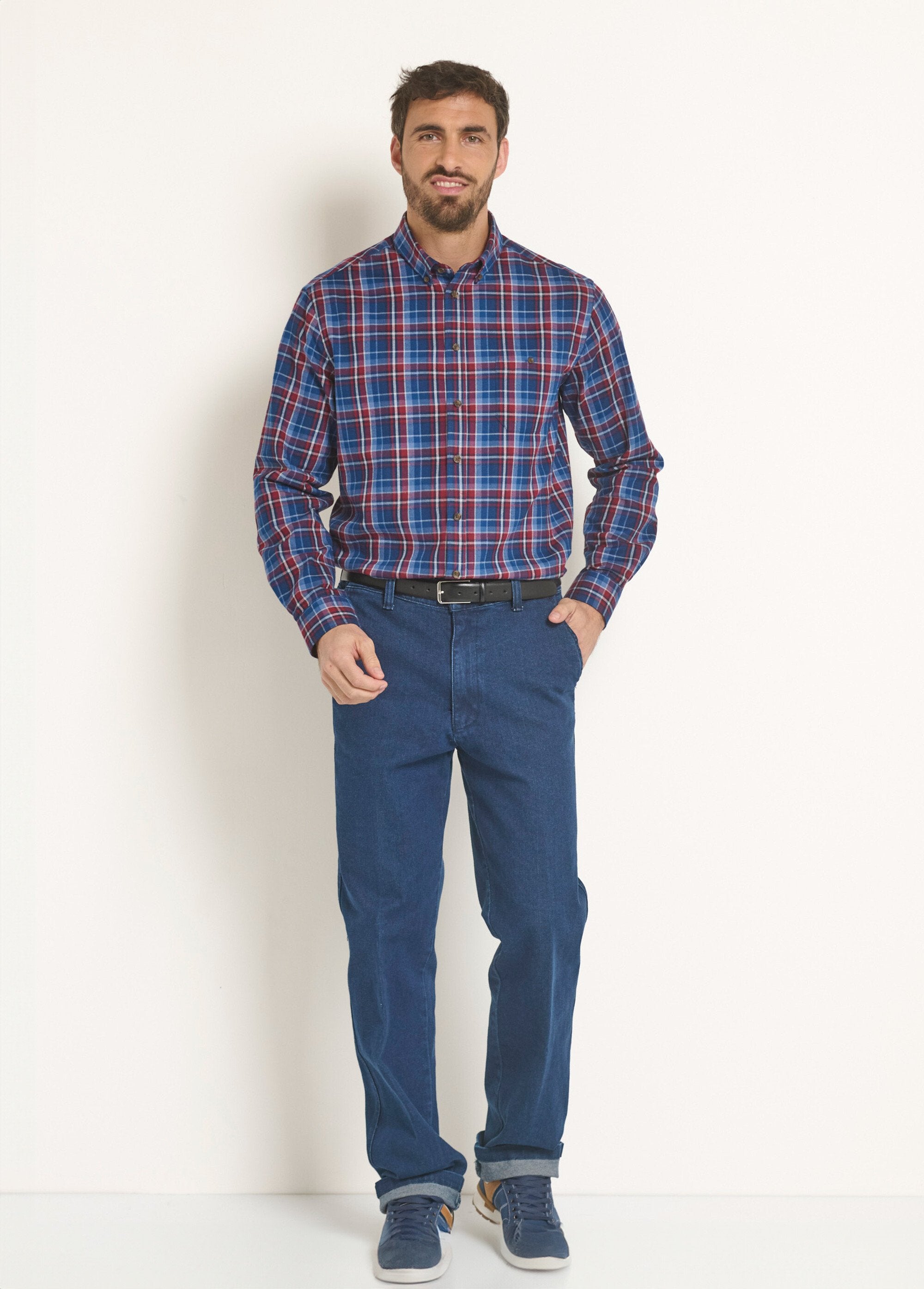Chemise_flanelle_détails_velours,_vif_Carreaux_bleu_SF1_slim