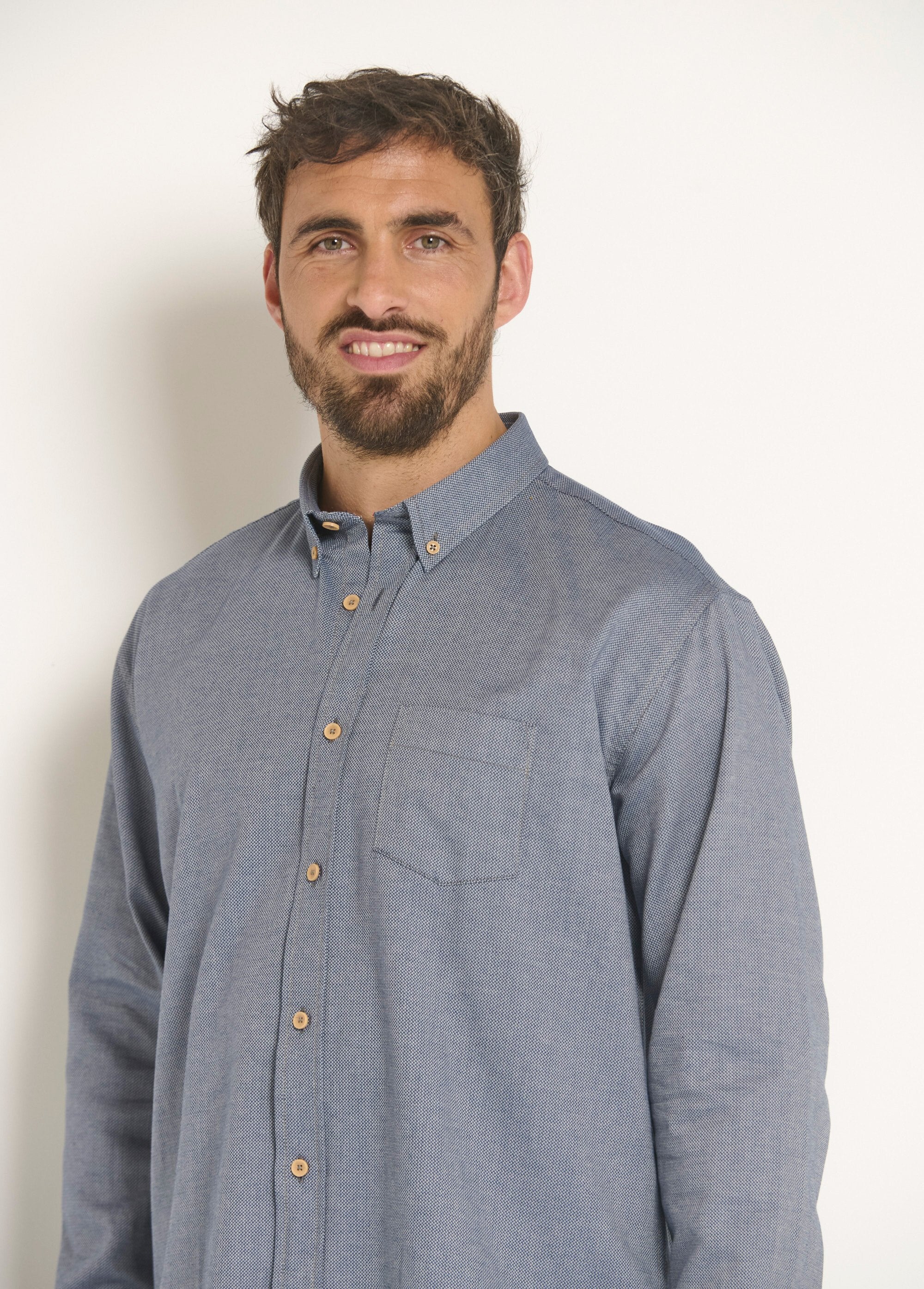 Chemise_manches_longues_coton_reliefé_Bleu_DE1_slim