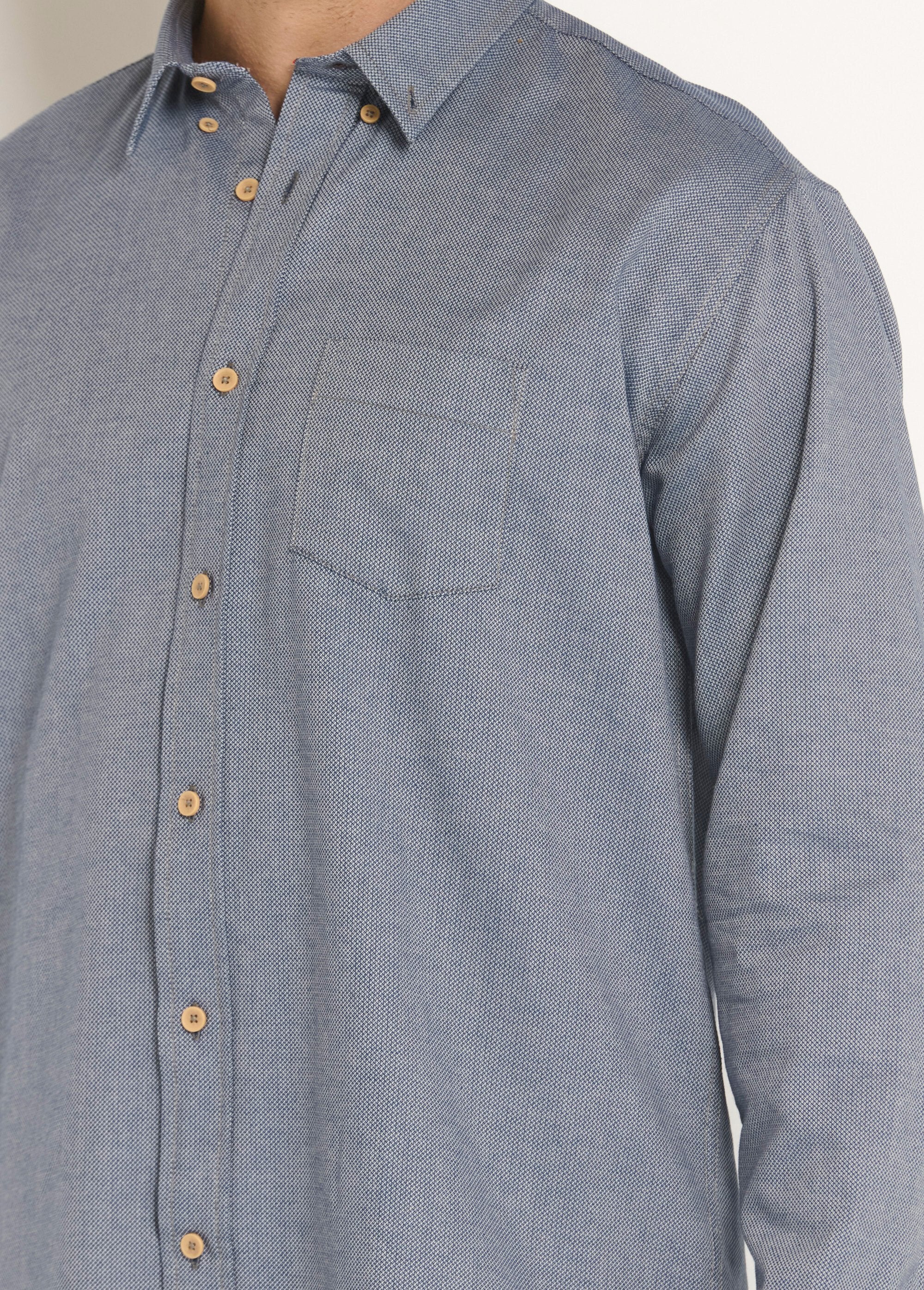 Chemise_manches_longues_coton_reliefé_Bleu_DE2_slim