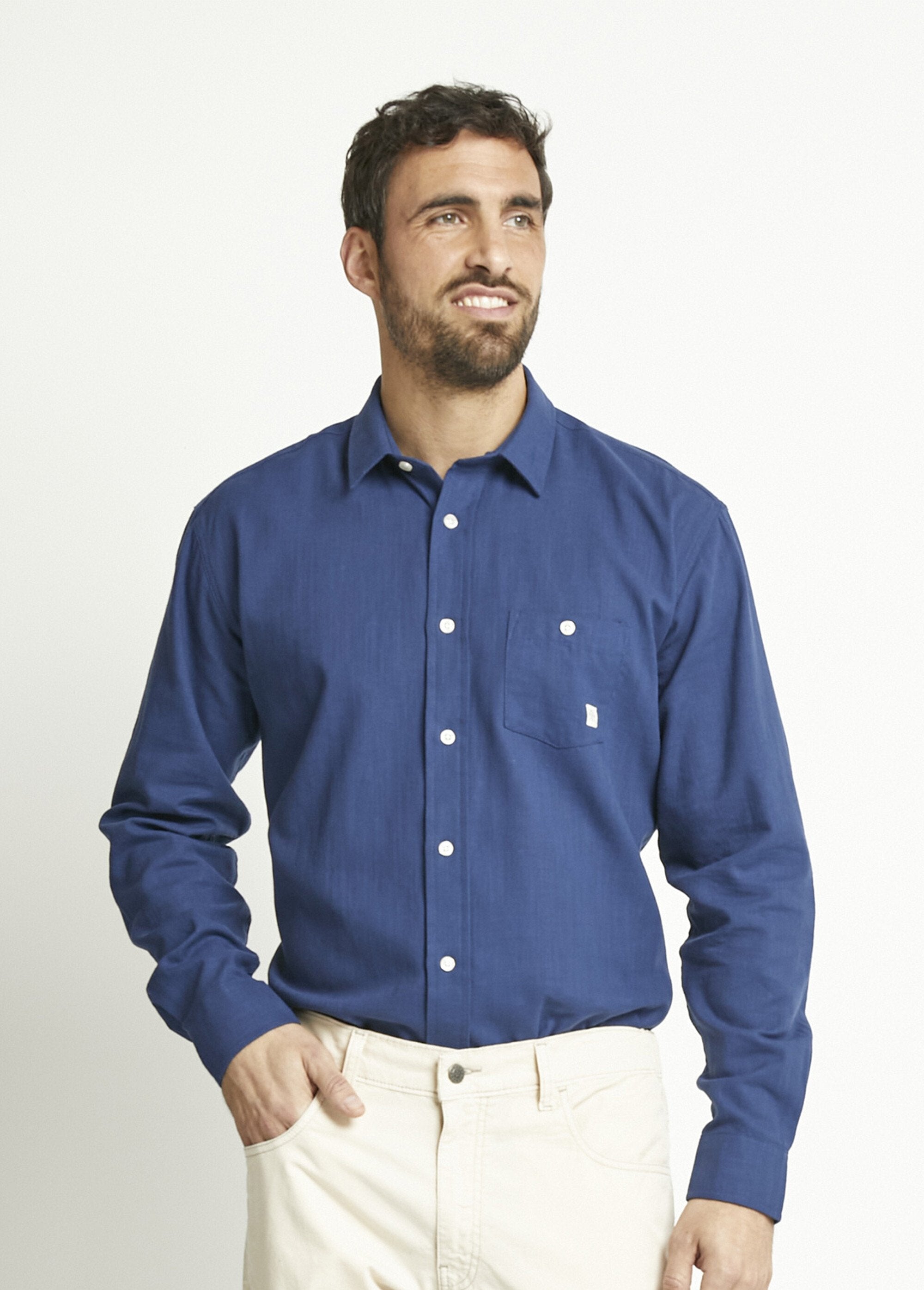 Chemise_manches_longues_uni_ou_carreaux_coton_Bleu_DE2_slim