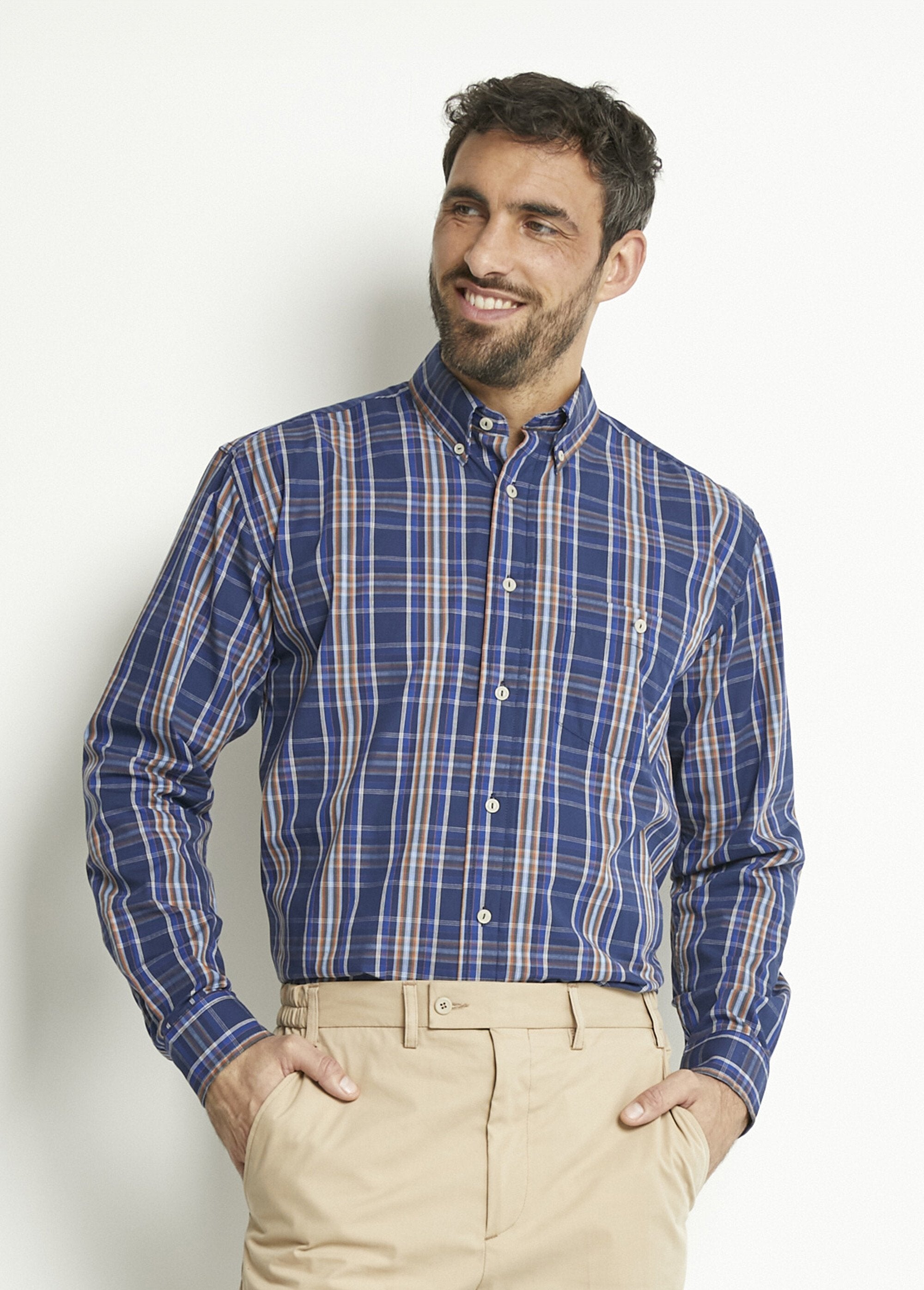 Chemise_manches_longues_uni_ou_carreaux_coton_Carreaux_bleu_DE2_slim
