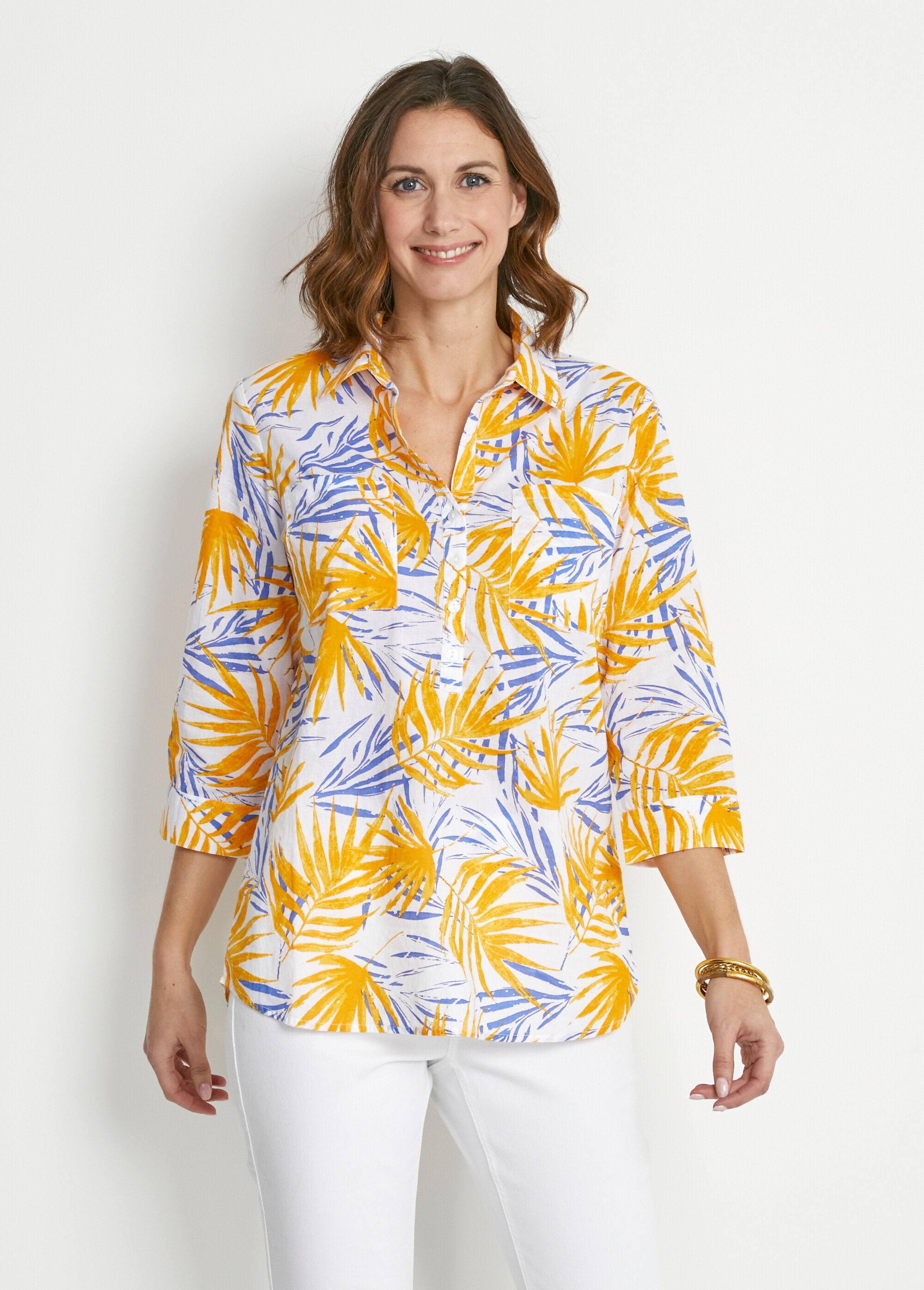 Chemisier_boutonné_long_coton_imprimé_Imprime_jaune_FA1_slim