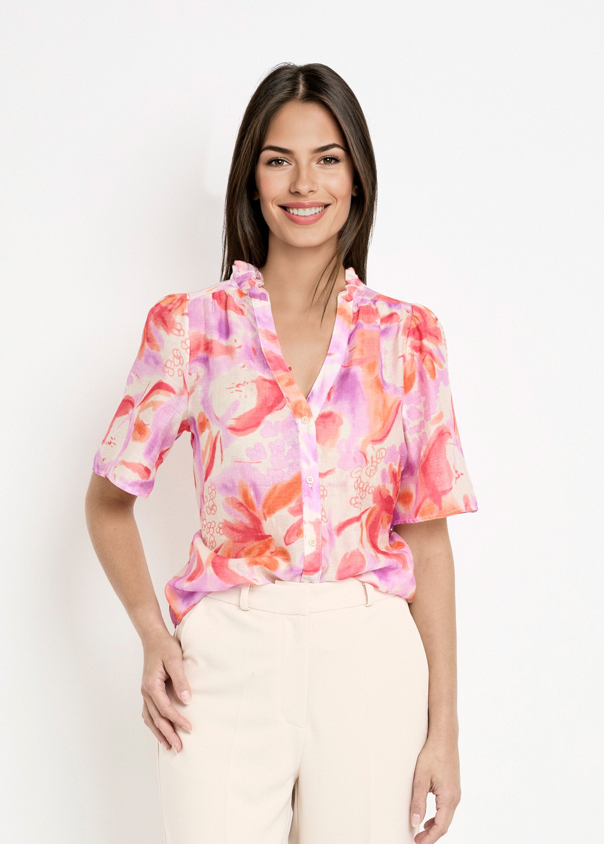Kunstig_bedrukte_linnen_voile_blouse_Orange_et_parme_FA1_slim