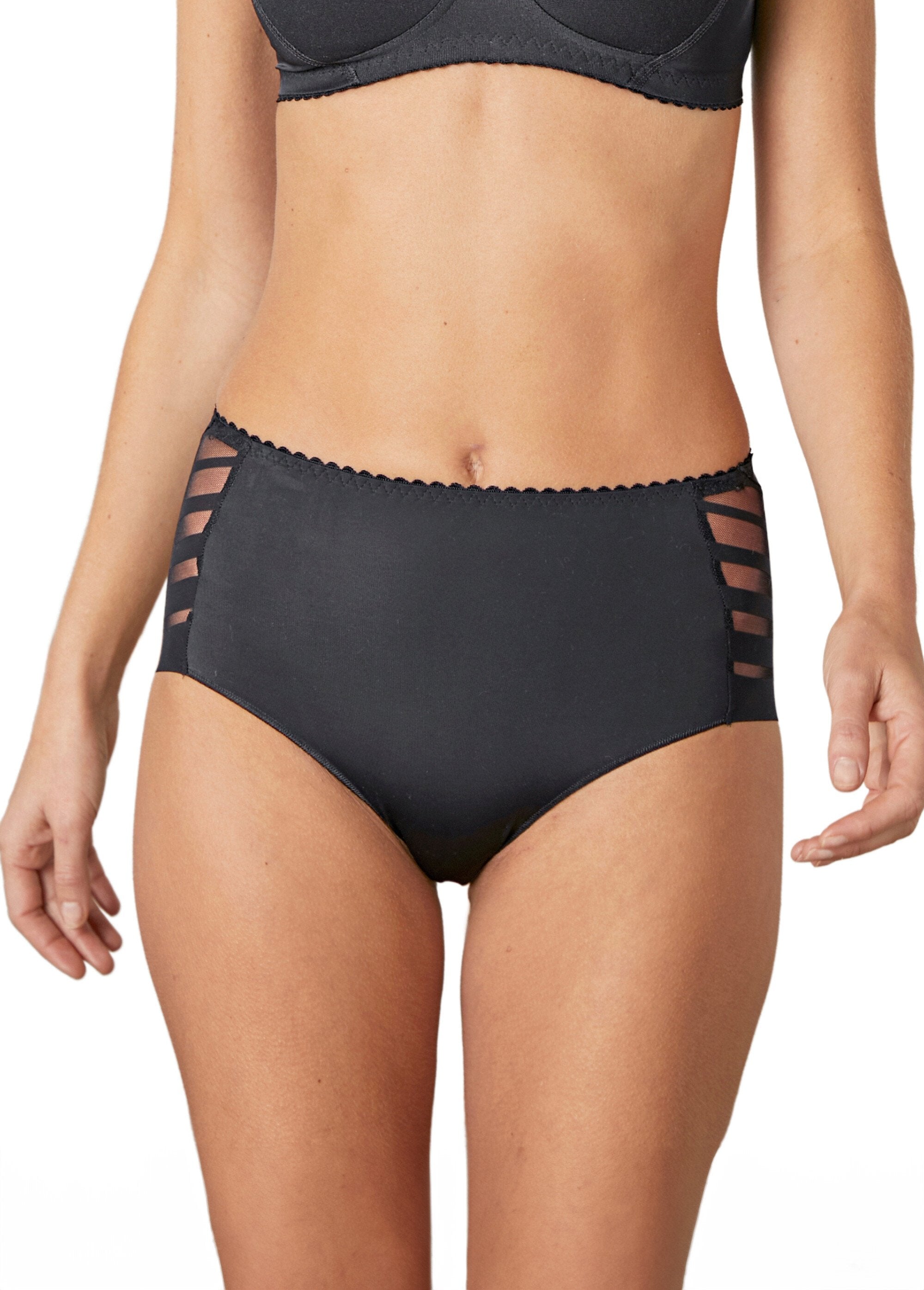 Culotte_extensible_taille_haute_tulle_effet_rayé_Noir_FA1_slim