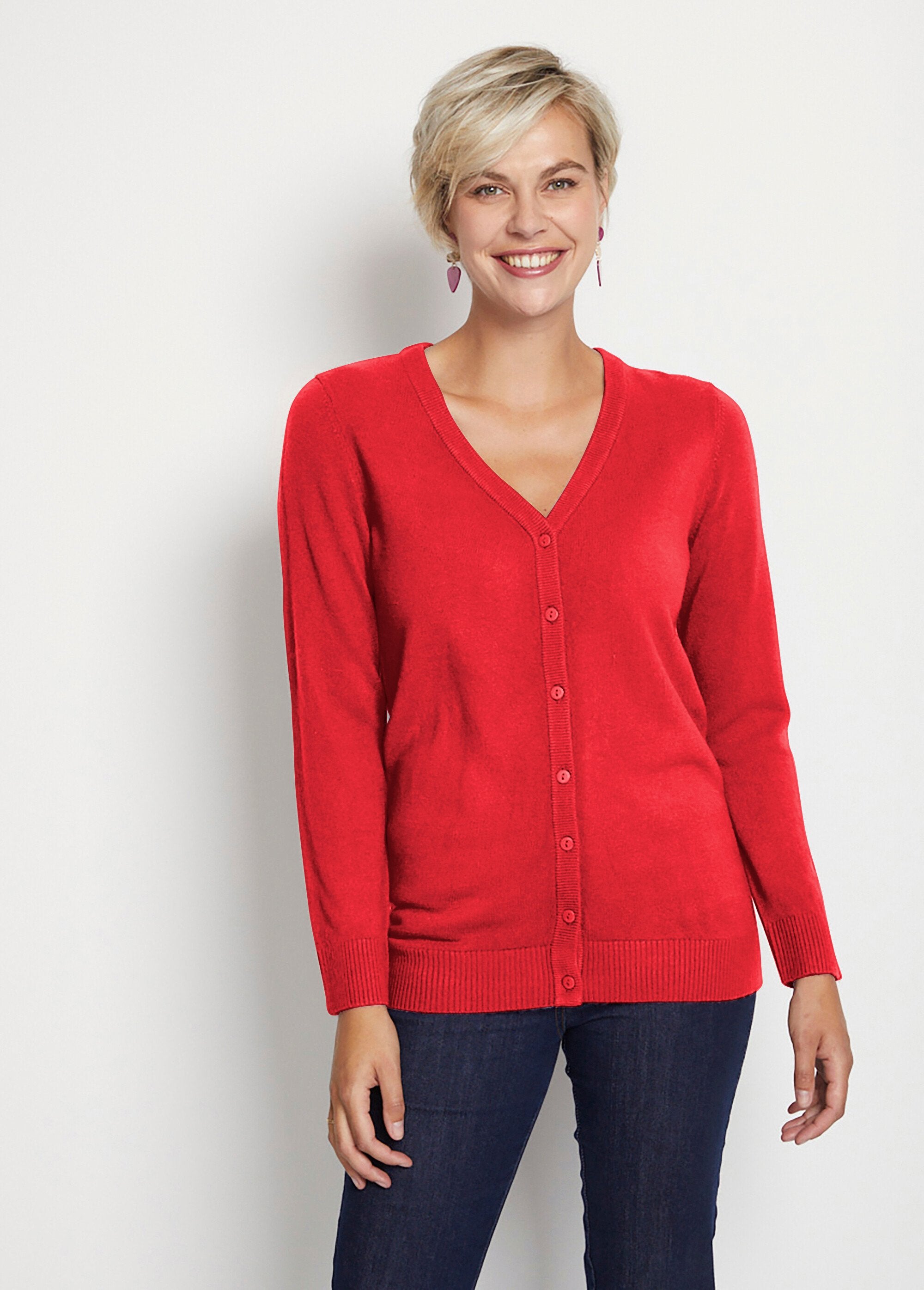 Mid-length soft knit buttoned cardigan Red Afibel