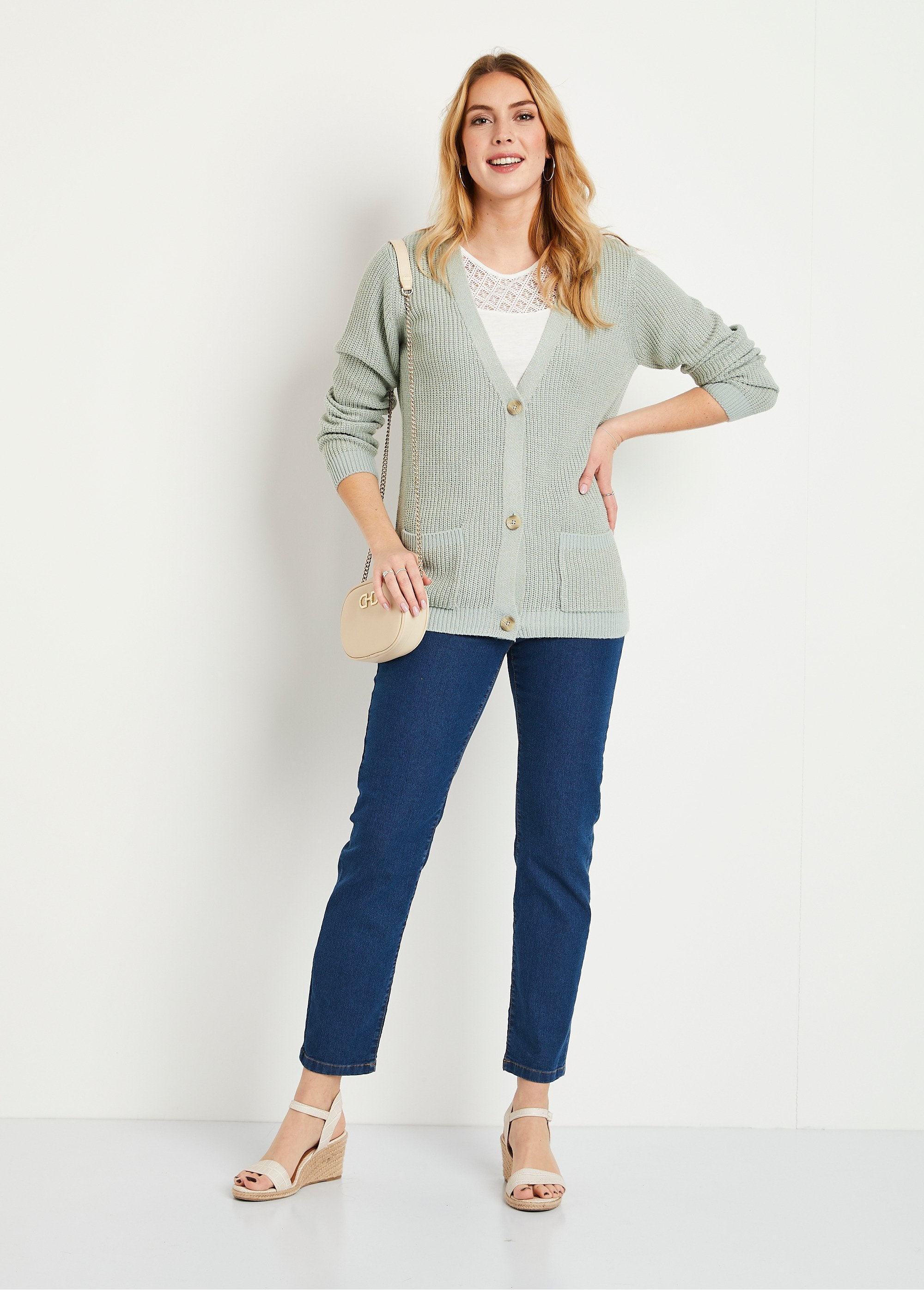 Gilet_long_boutonné_brillant_manches_longues_Menthe_SF1_slim