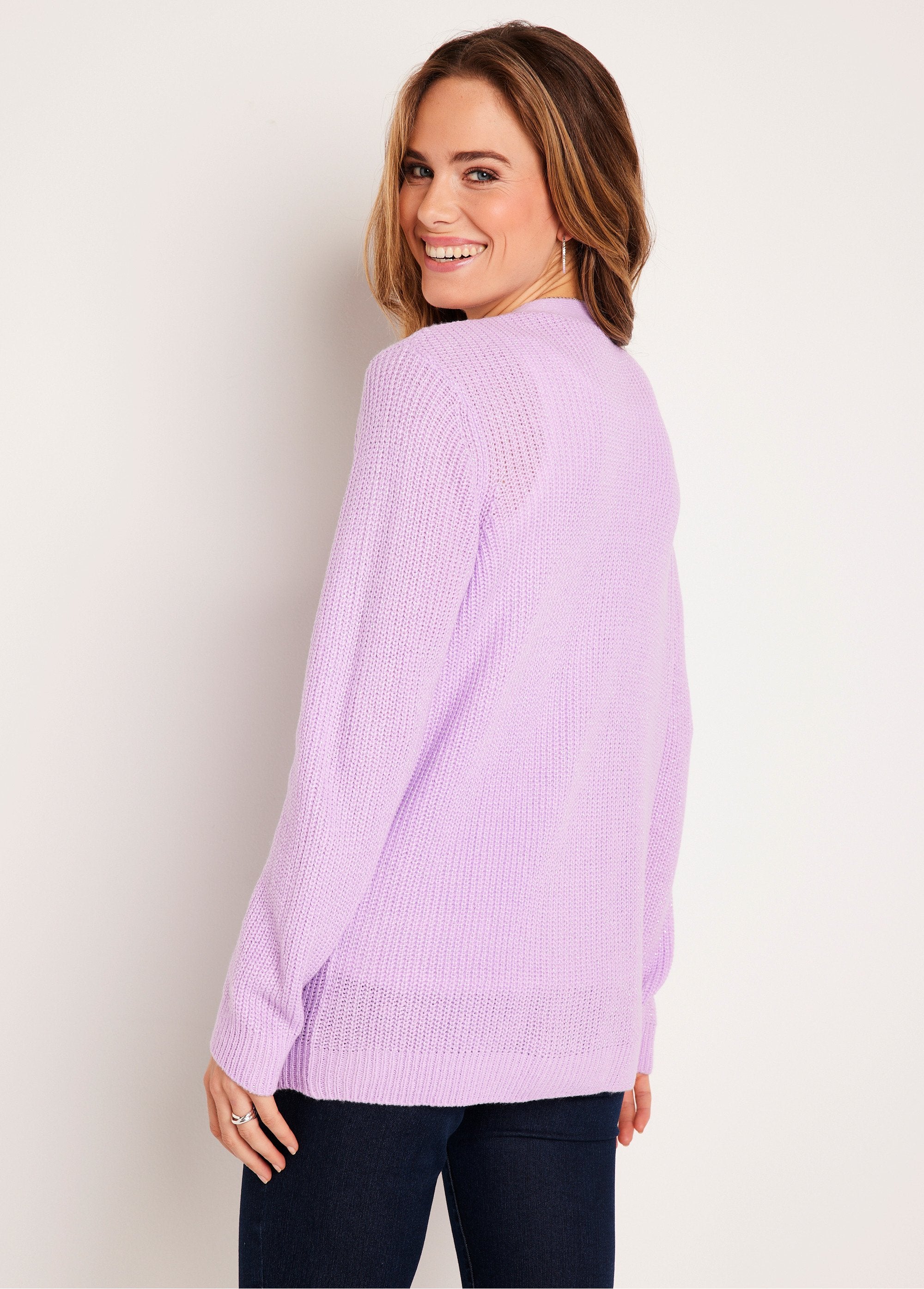 Gilet_long_boutonné_brillant_manches_longues_Lilas_DO1_slim