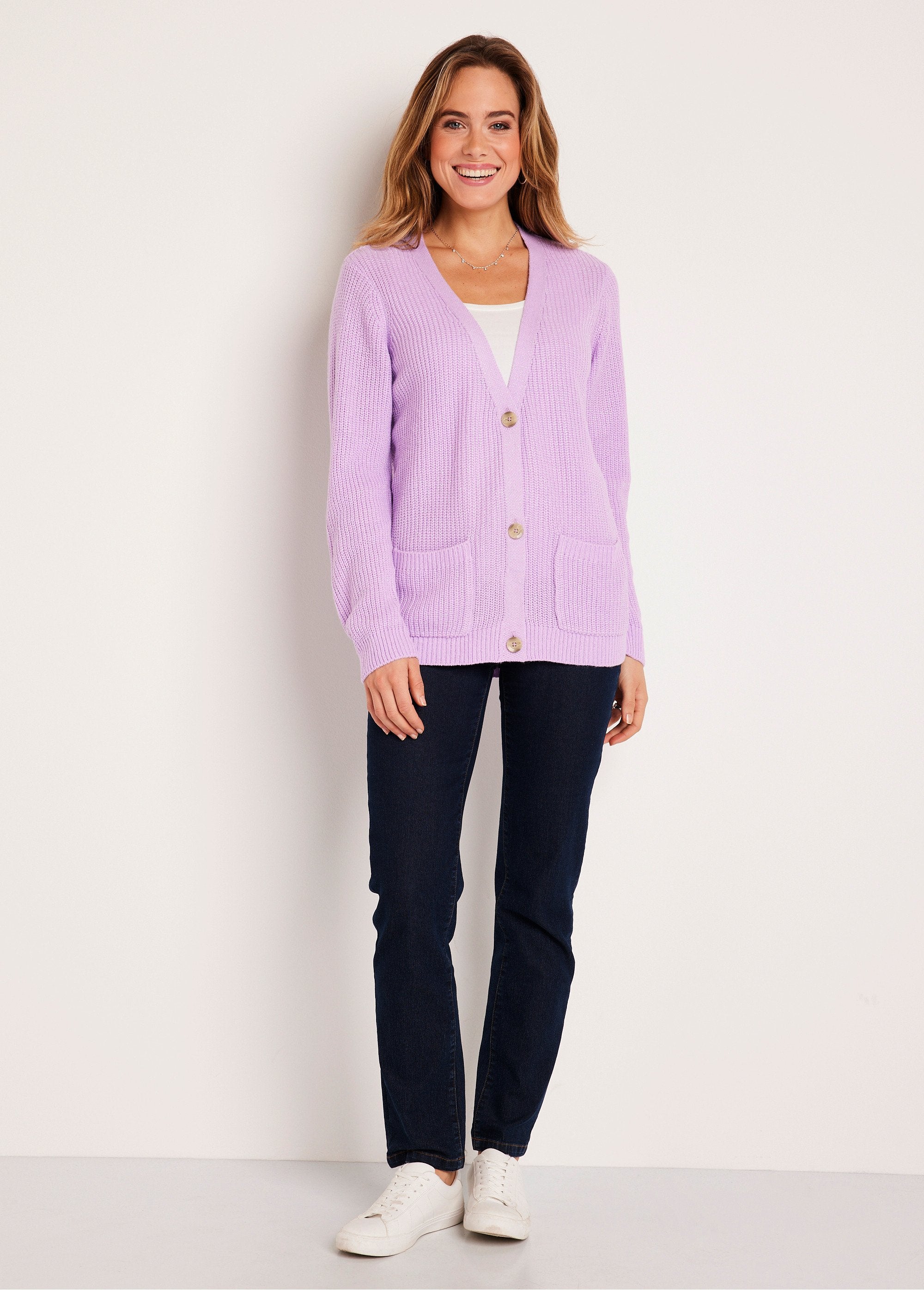 Gilet_long_boutonné_brillant_manches_longues_Lilas_SF1_slim
