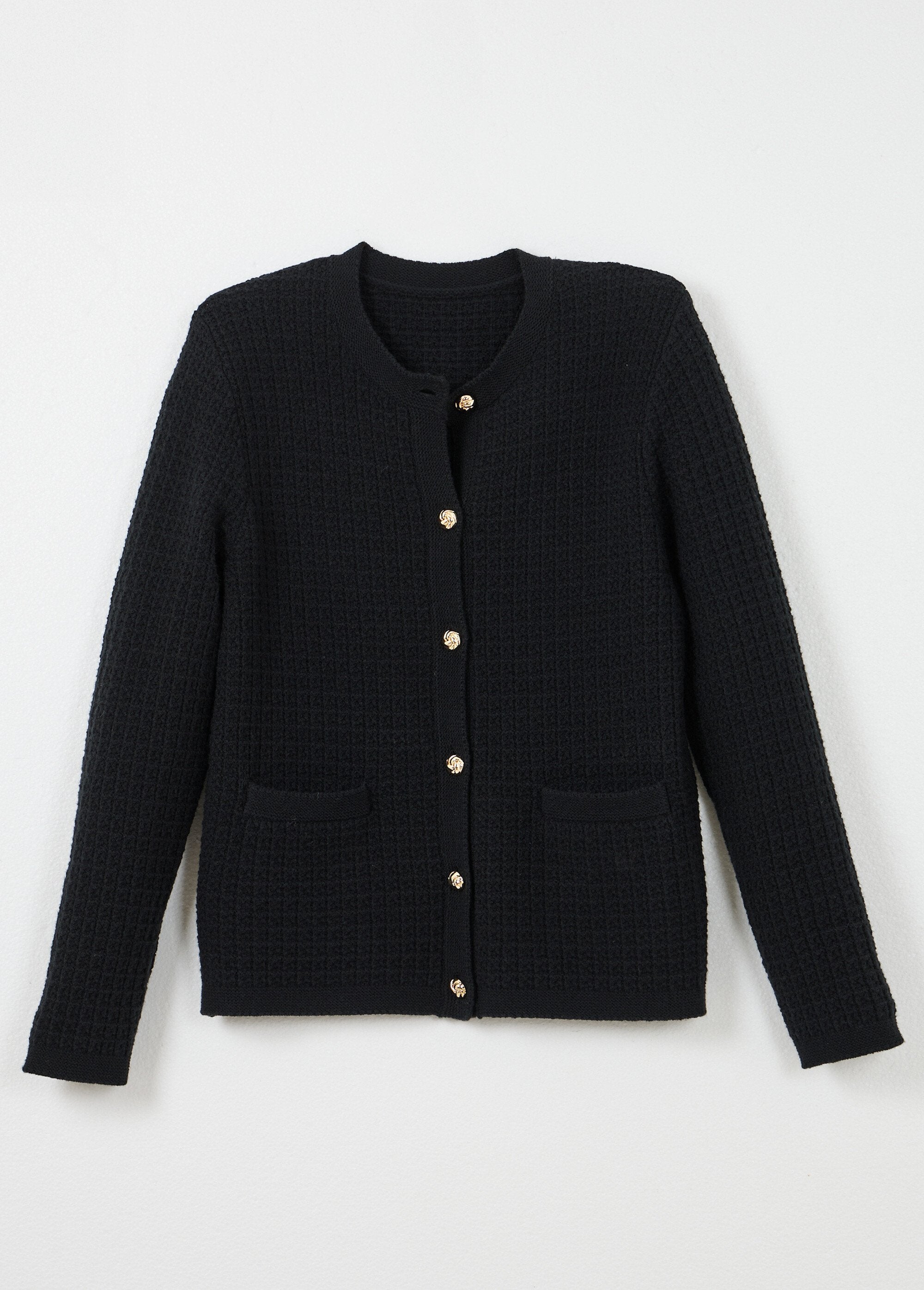 Gilet_veste_boutonné_court_maille_effet_tweed_Noir_AP1_slim
