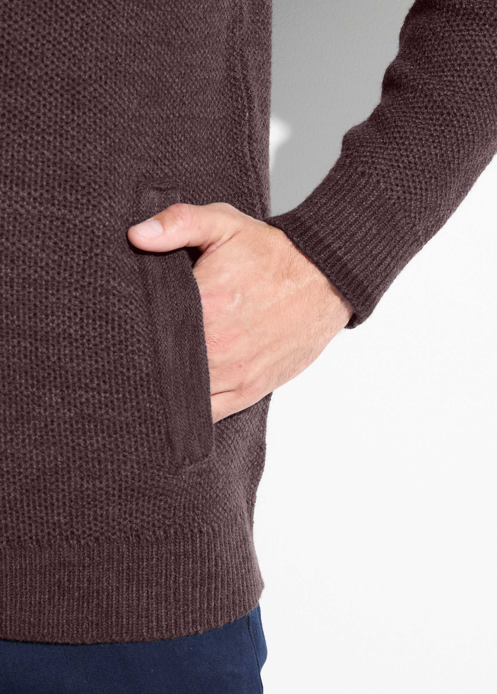 Gilet_zippé_col_montant_maille_chinée_laine_Marron_DE2_slim