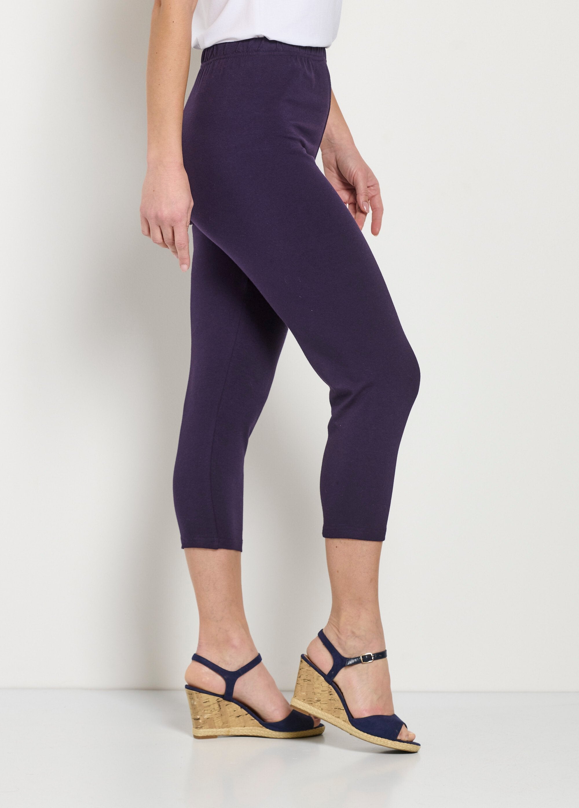 Legging_court_taille_élastiquée_coton_Uni_prune_DR1_slim