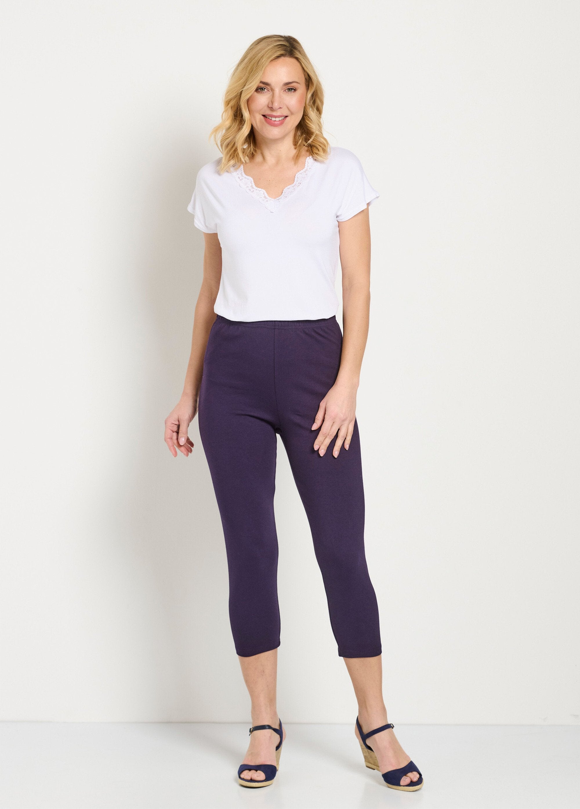 Legging_court_taille_élastiquée_coton_Uni_prune_SF1_slim