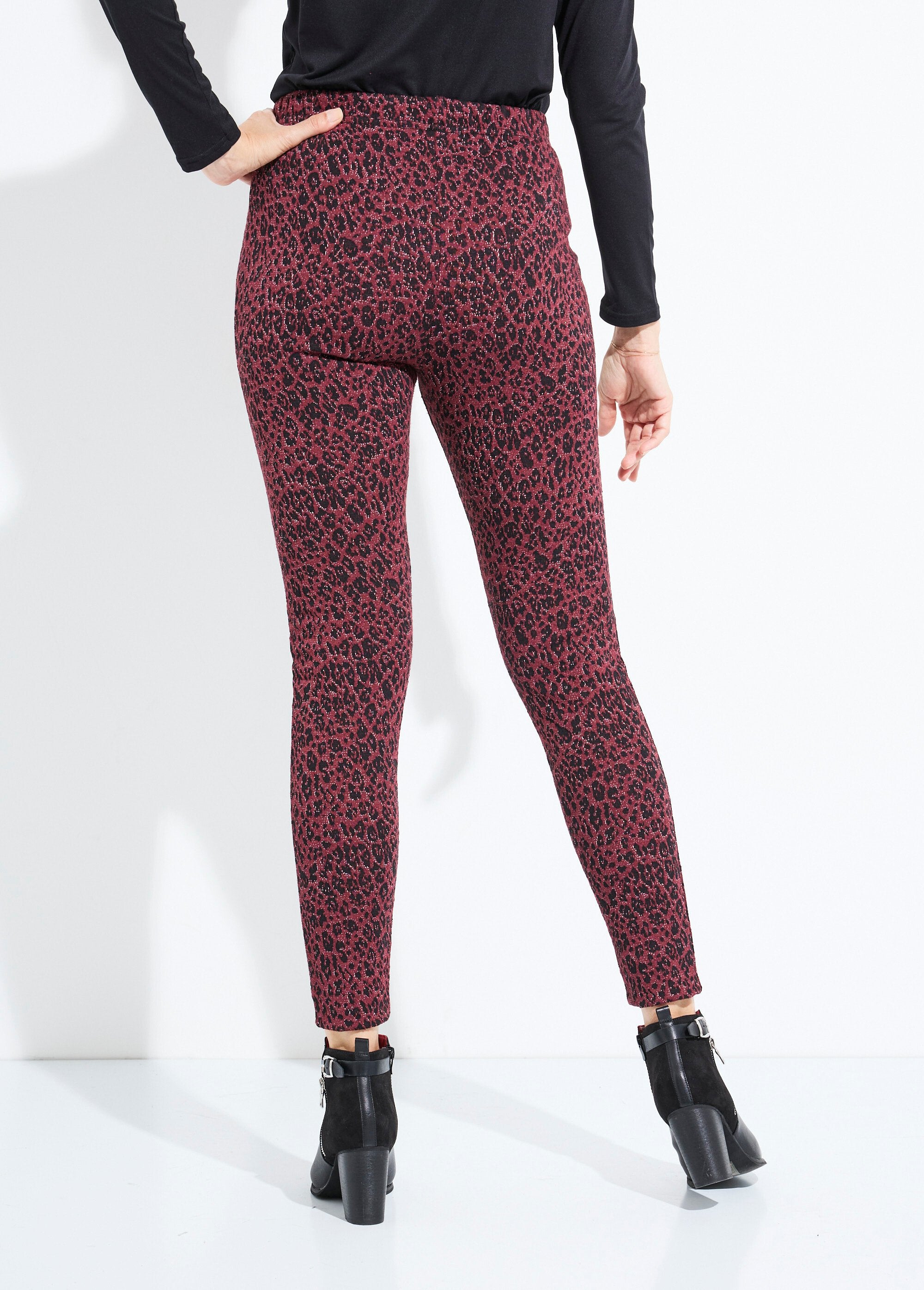 Legging_jacquard_peau_de_bête_taille_élastiquée_Cassis_et_noir_DO1_slim