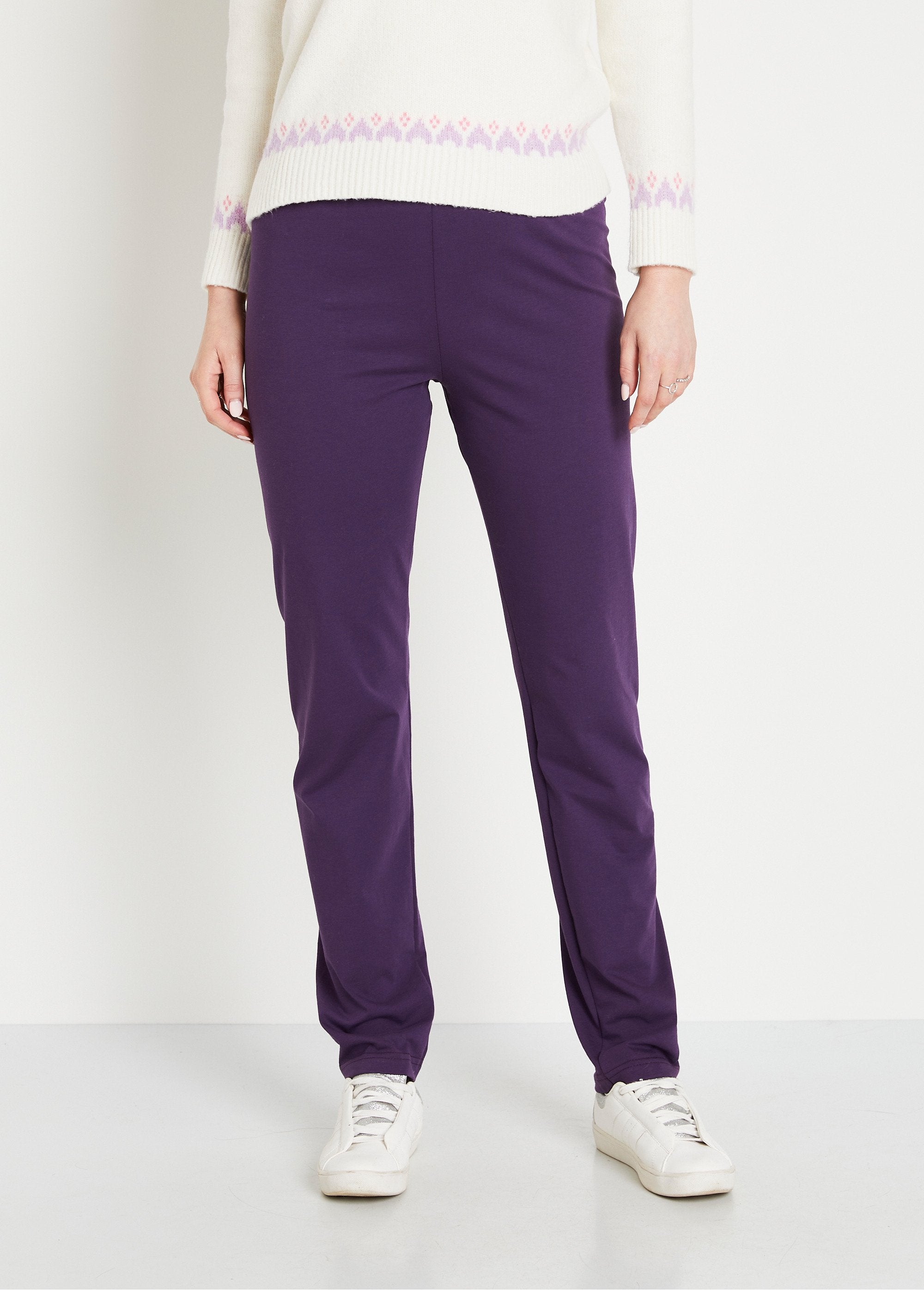 Legging_taille_élastiquée_jersey_coton_Prune_FA1_slim