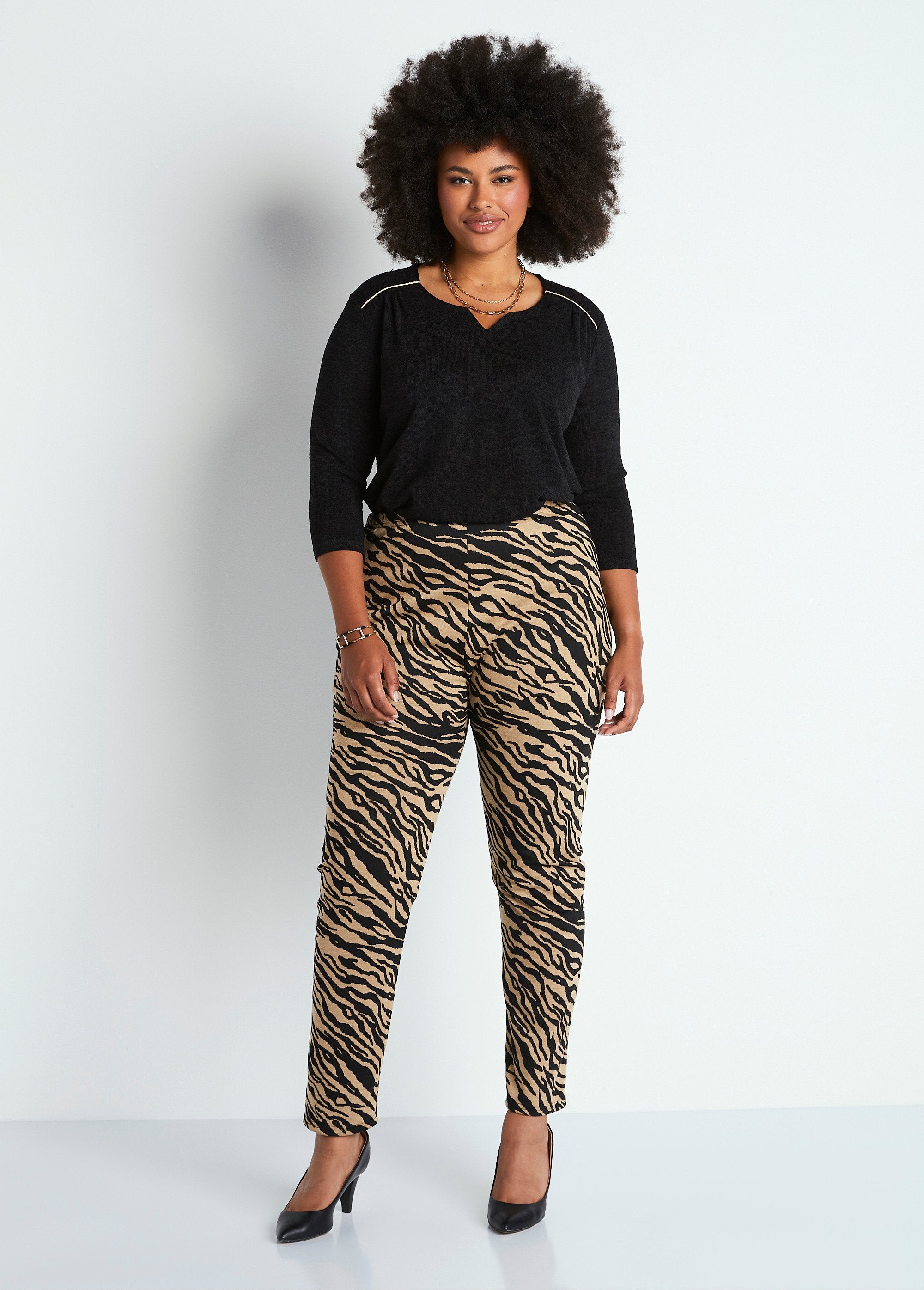 Legging_taille_élastiquée_maille_jacquard_Camel_zebre_SF1_curvy