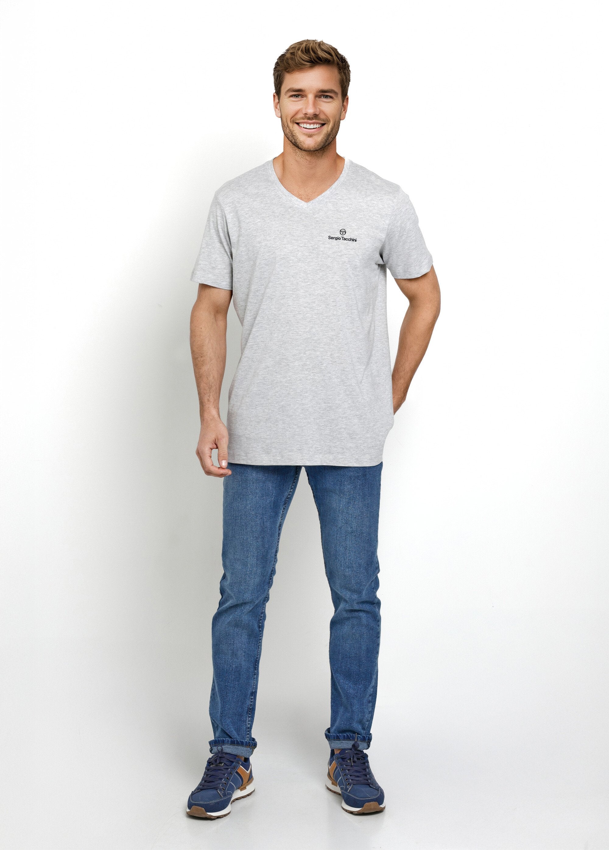Gemarmerd_T-shirt_met_V-hals_en_korte_mouwen_Gris_SF1_slim