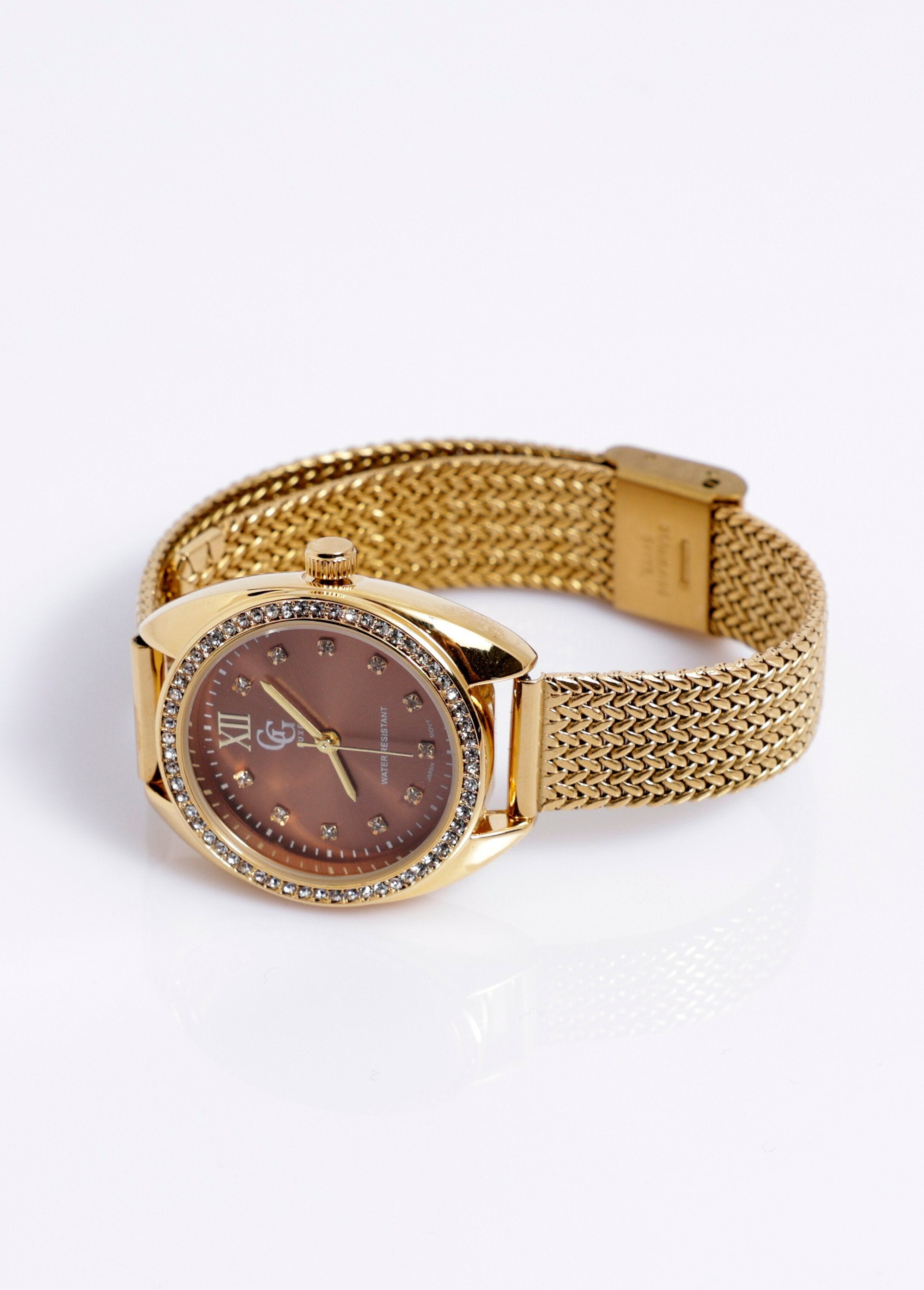 Montre_bijou_acier_cadran_rond_strass_Dore_marron_DE1_slim
