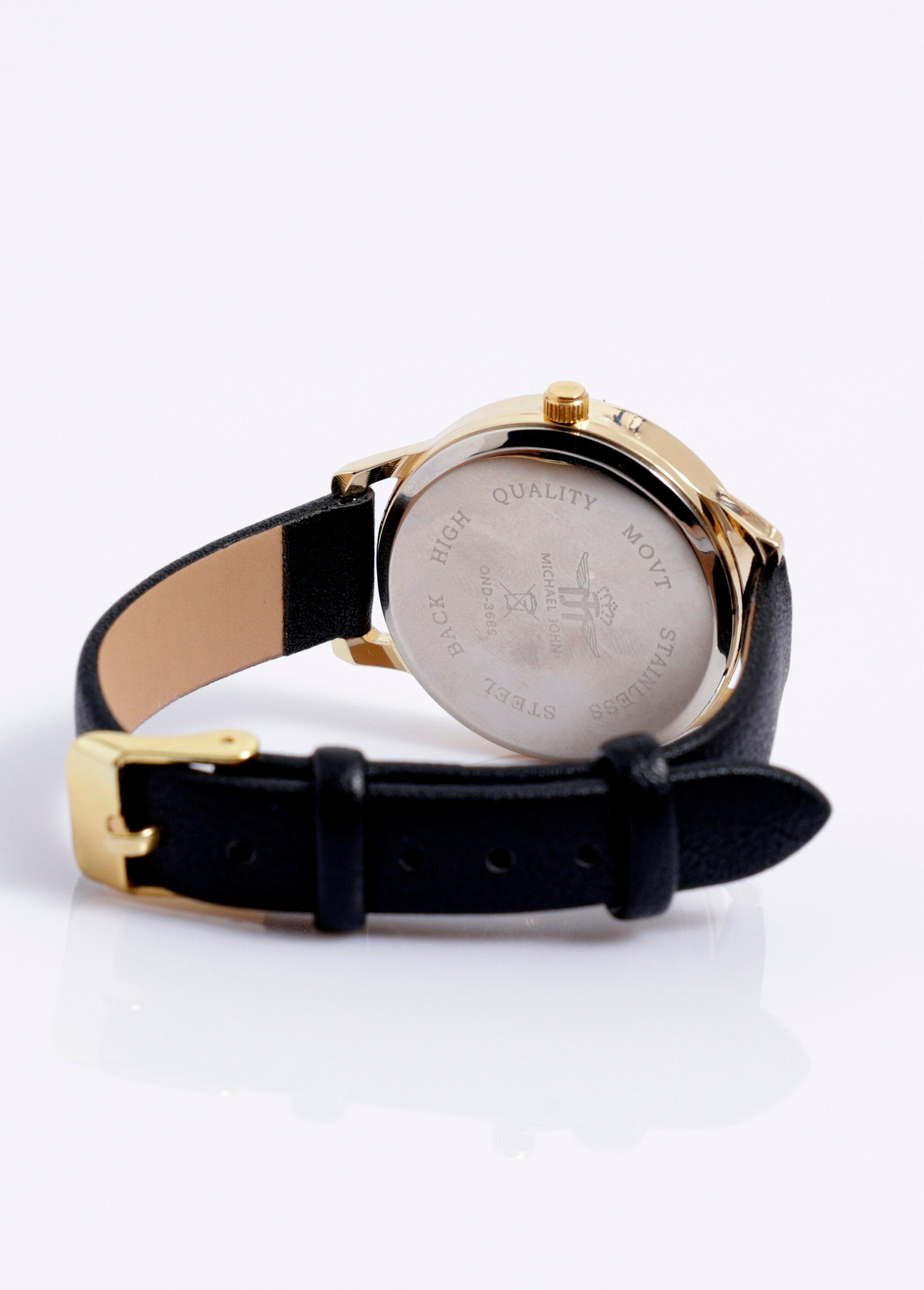Montre_ronde_métal_bracelet_simili_cuir_Or_noir_DO1_slim