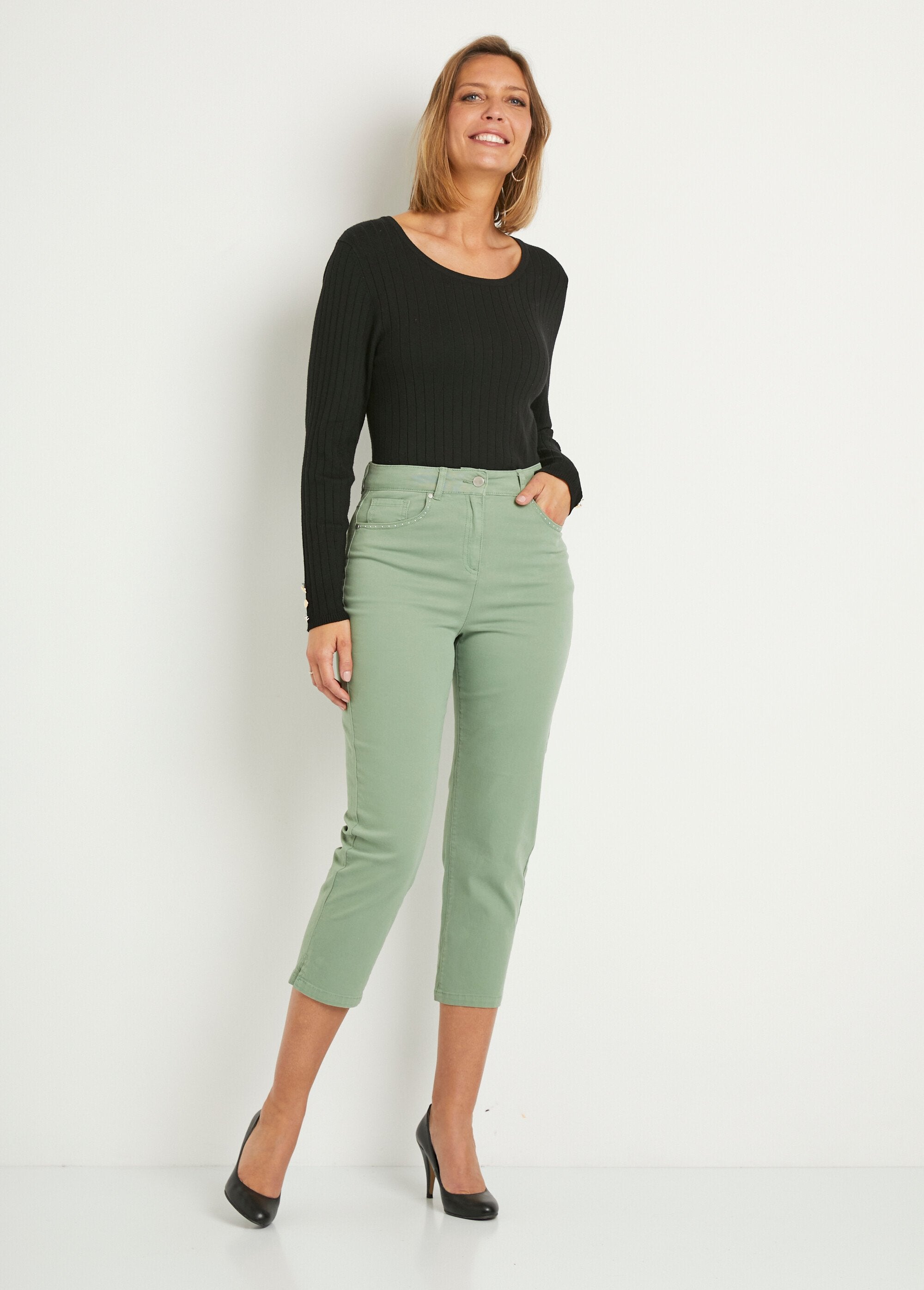 Broek_met_elastische_tailleband_5_zakken_Vert_d'eau_SF1_slim