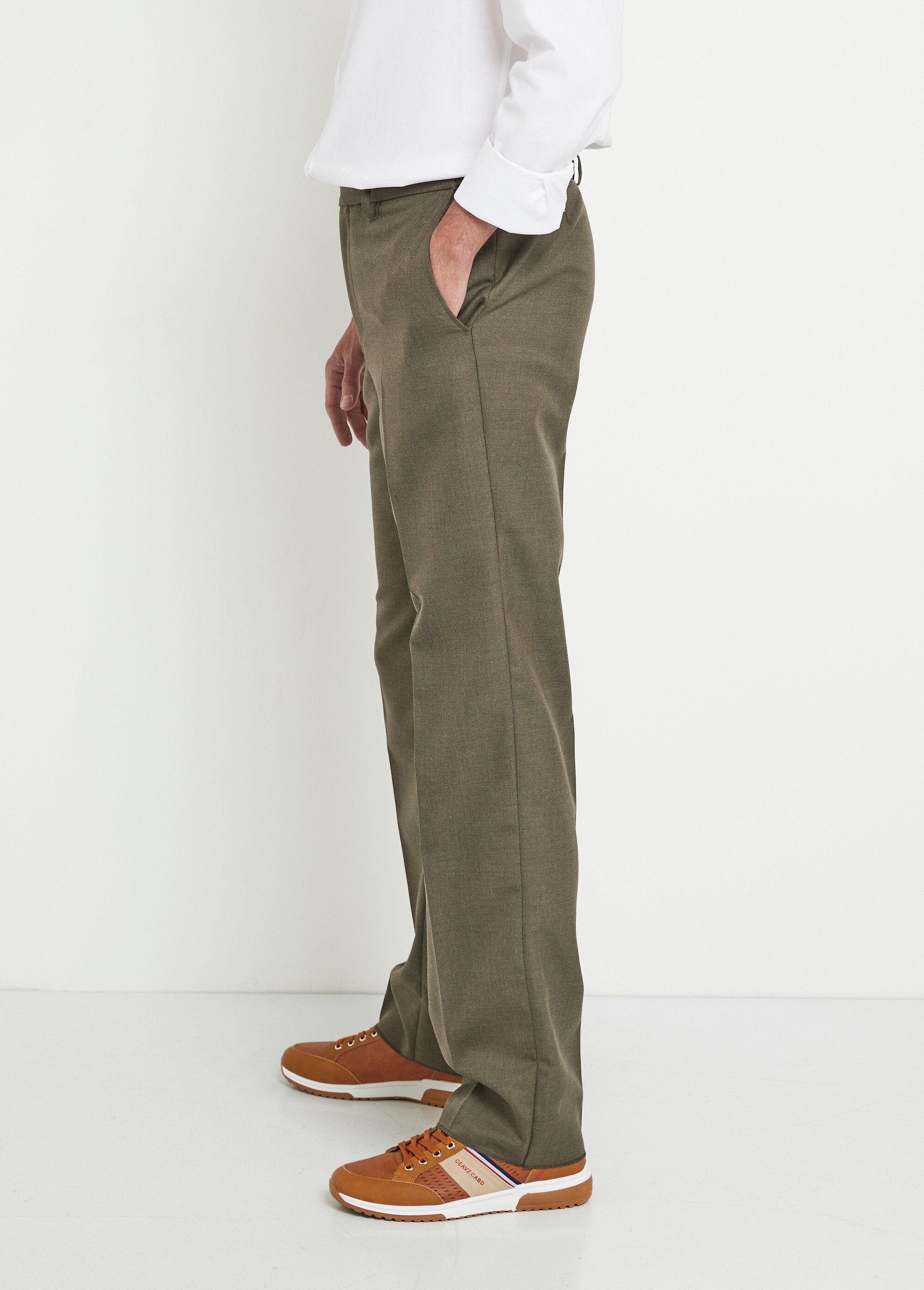 Pantalon_ceinture_ajustable_invisible_tissu_sergé_laine_Kaki_GA1_slim