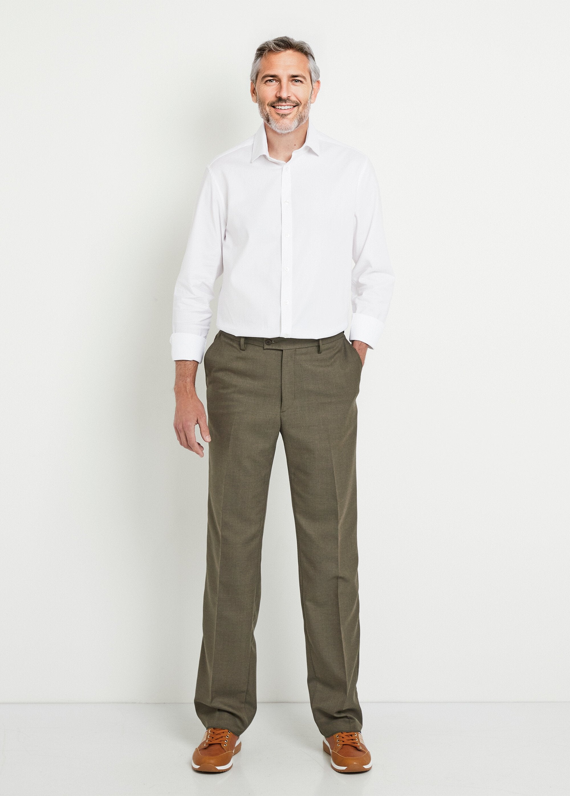 Pantalon_ceinture_ajustable_invisible_tissu_sergé_laine_Kaki_SF1_slim