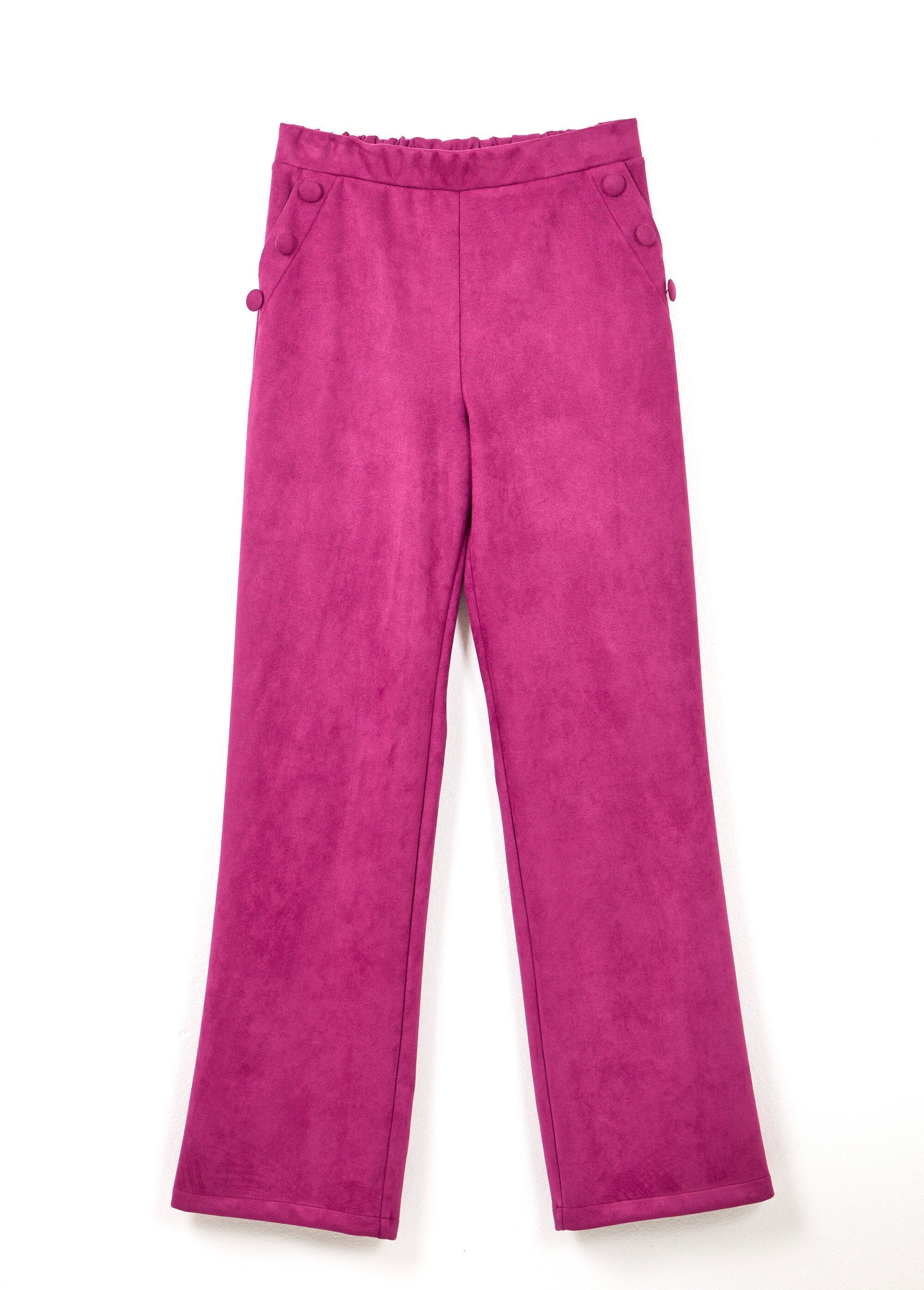 Pantalon_droit_ceinture_élastiquée_tissu_suédé_Cassis_AP1_slim