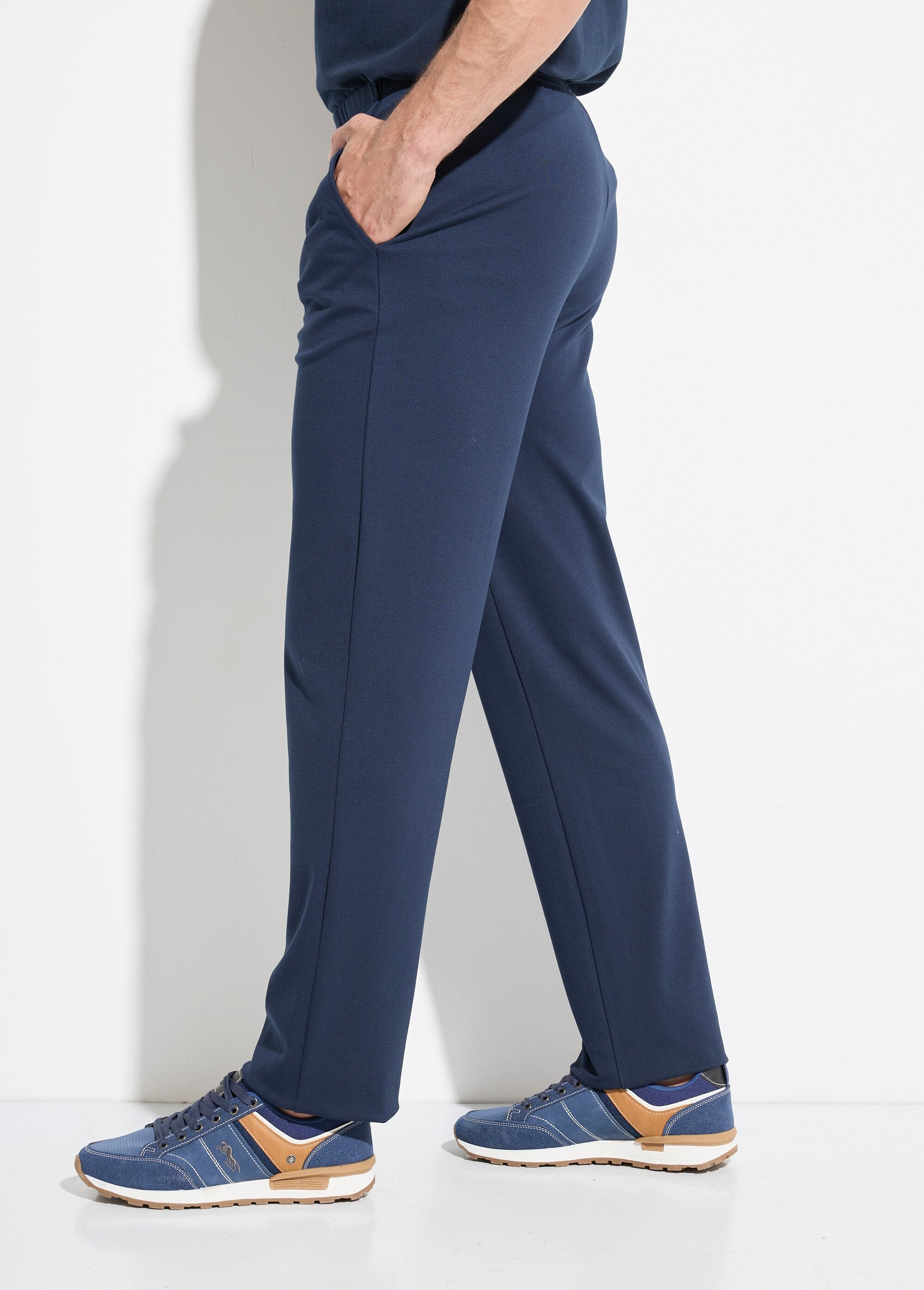 Pantalon_droit_ceinture_élastiquée_tissu_extensile_Marine_DR1_slim