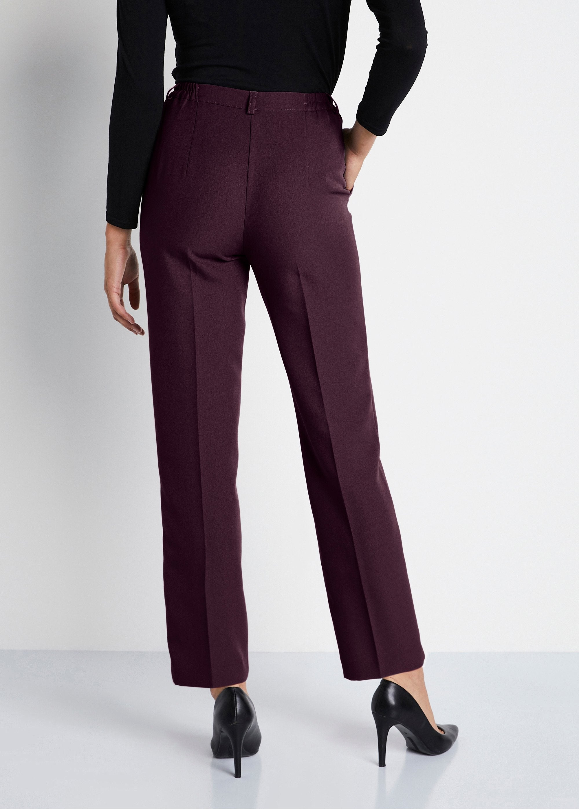 Pantalon_droit_taille_semi-élastiquée_tissu_infroissable_Prune_DO1_slim