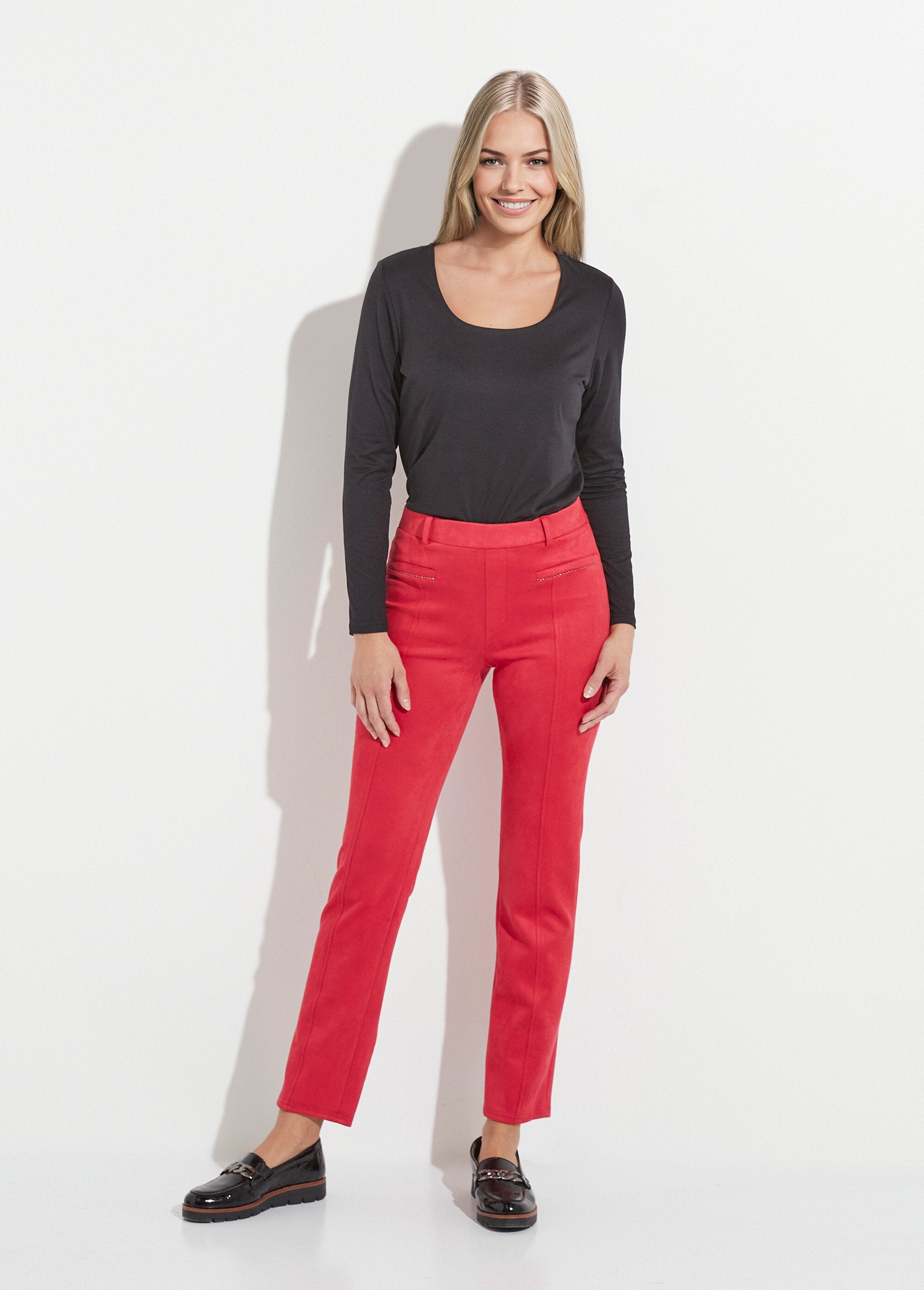 Rechte_broek_van_suède_met_elastische_tailleband_en_plat_buikje_Tomette_SF1_slim