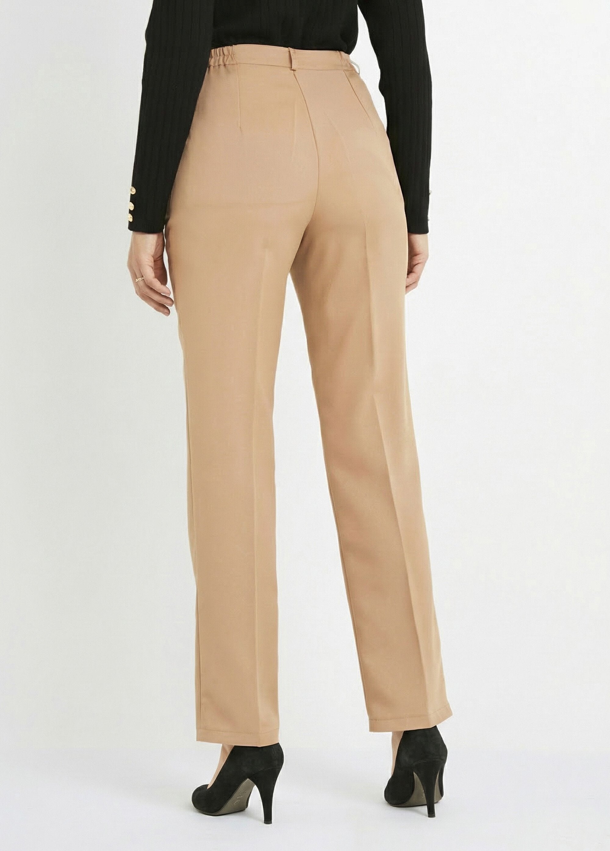 Pantalon_droit_uni_taille_semi_élastiquée_Beige_DO1_slim