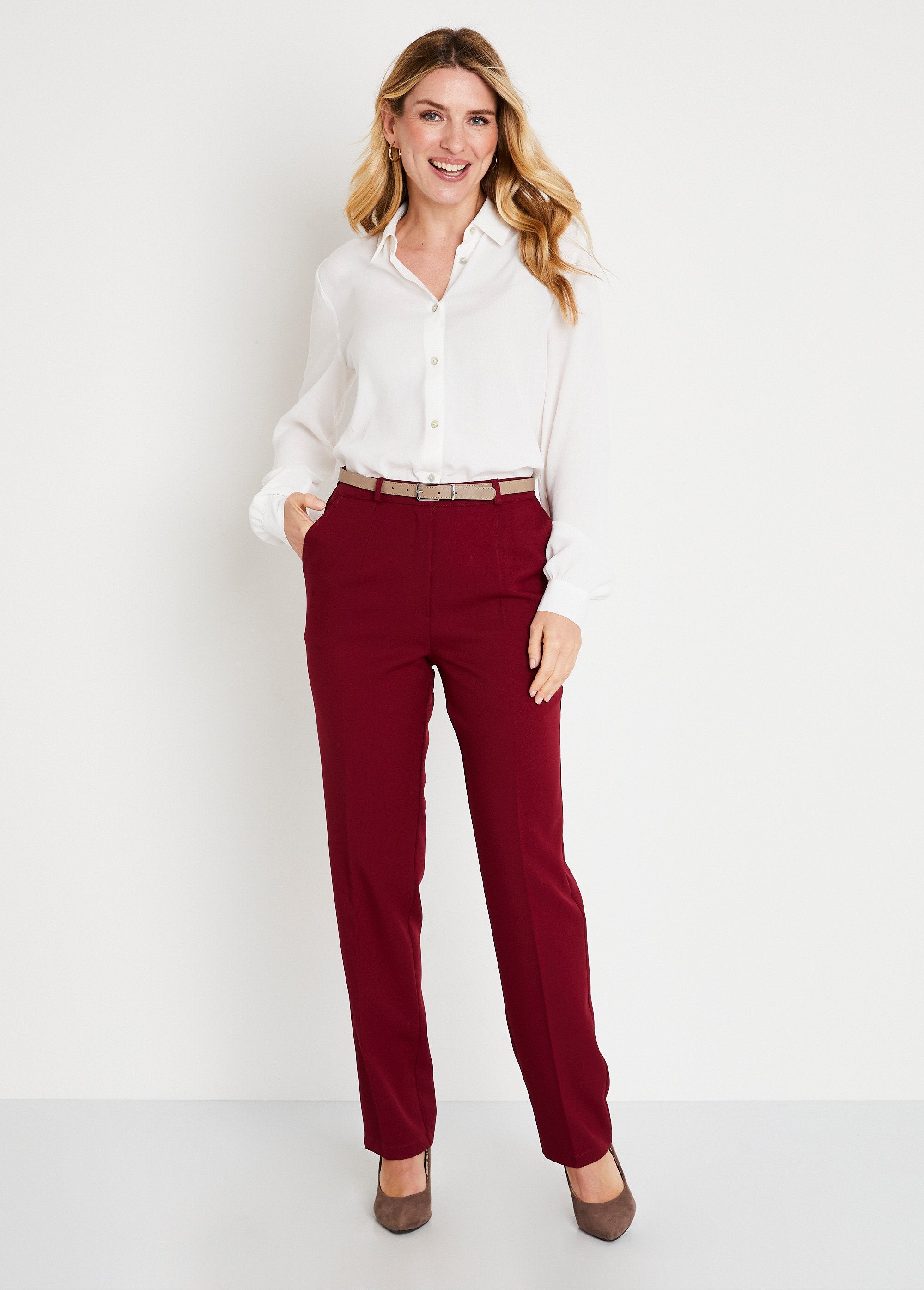 Pantalon_droit_uni_taille_semi_élastiquée_Bordeaux_SF1_slim
