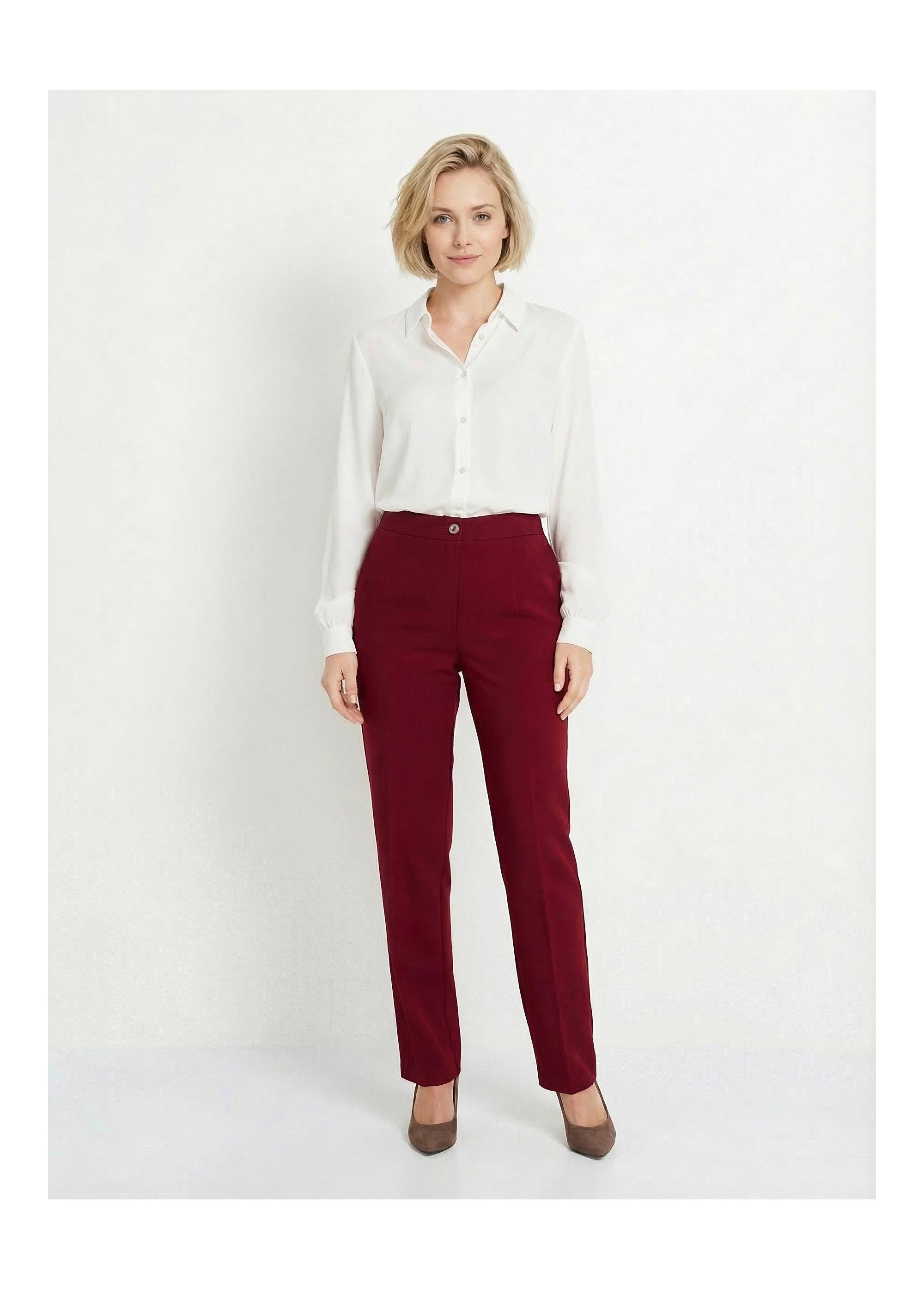 Effen_broek_met_rechte_pijpen_en_semi-elastische_tailleband_Bordeaux_SF1_slim