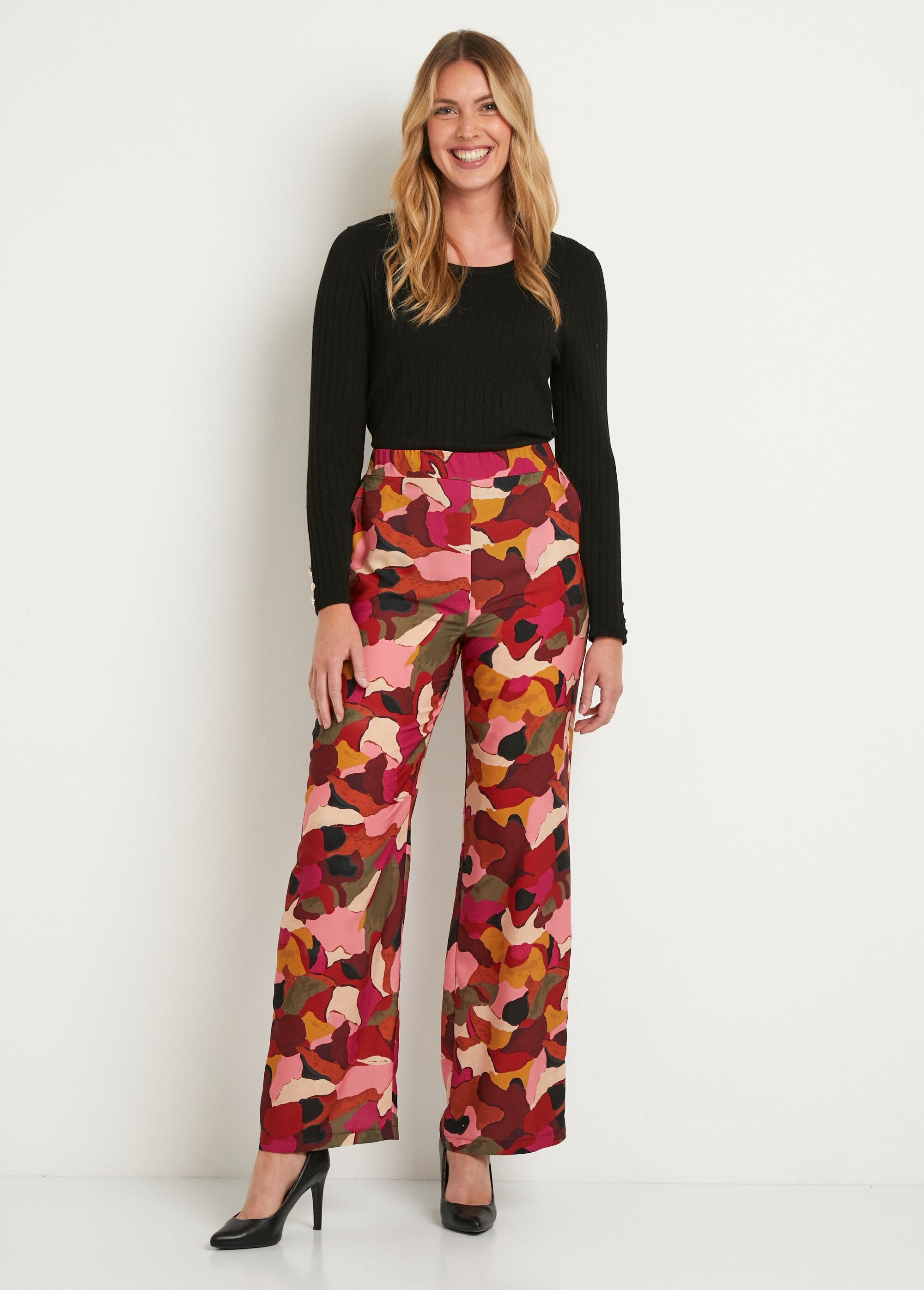 Pantalon_large_taille_semi_élastiquée_imprimé_Rose_et_marron_SF1_slim