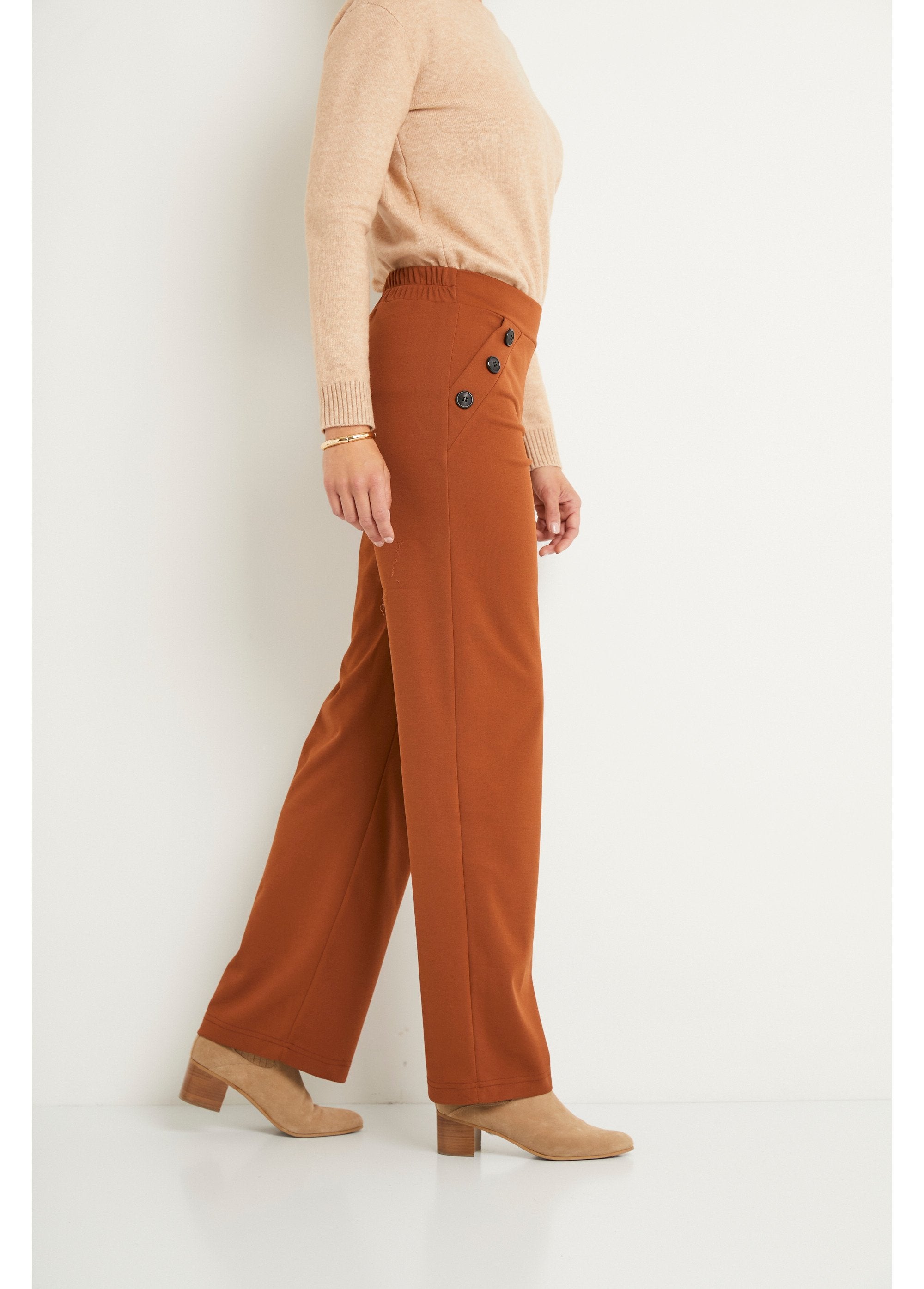 Pantalon_large_taille_semi_élastiquée_uni_Camel_DR1_slim