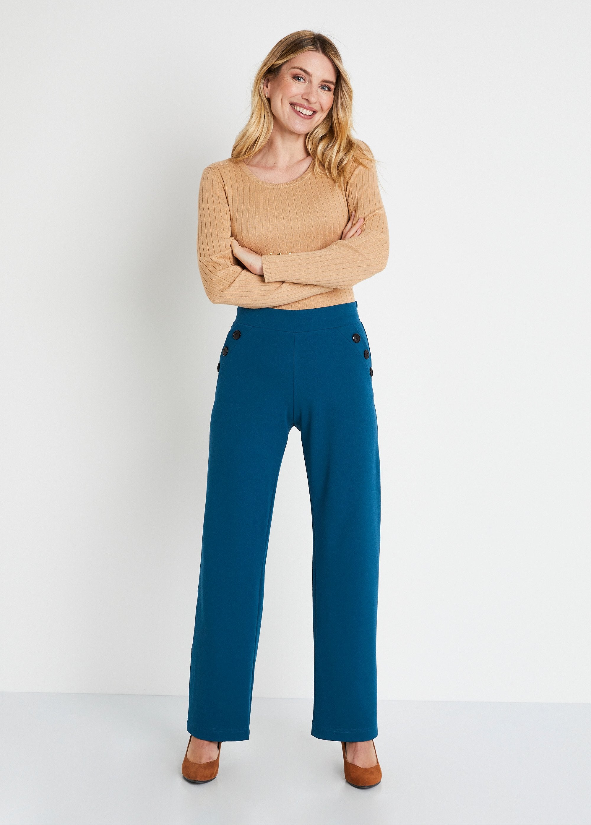 Pantalon_large_taille_semi_élastiquée_uni_Canard_SF1_slim