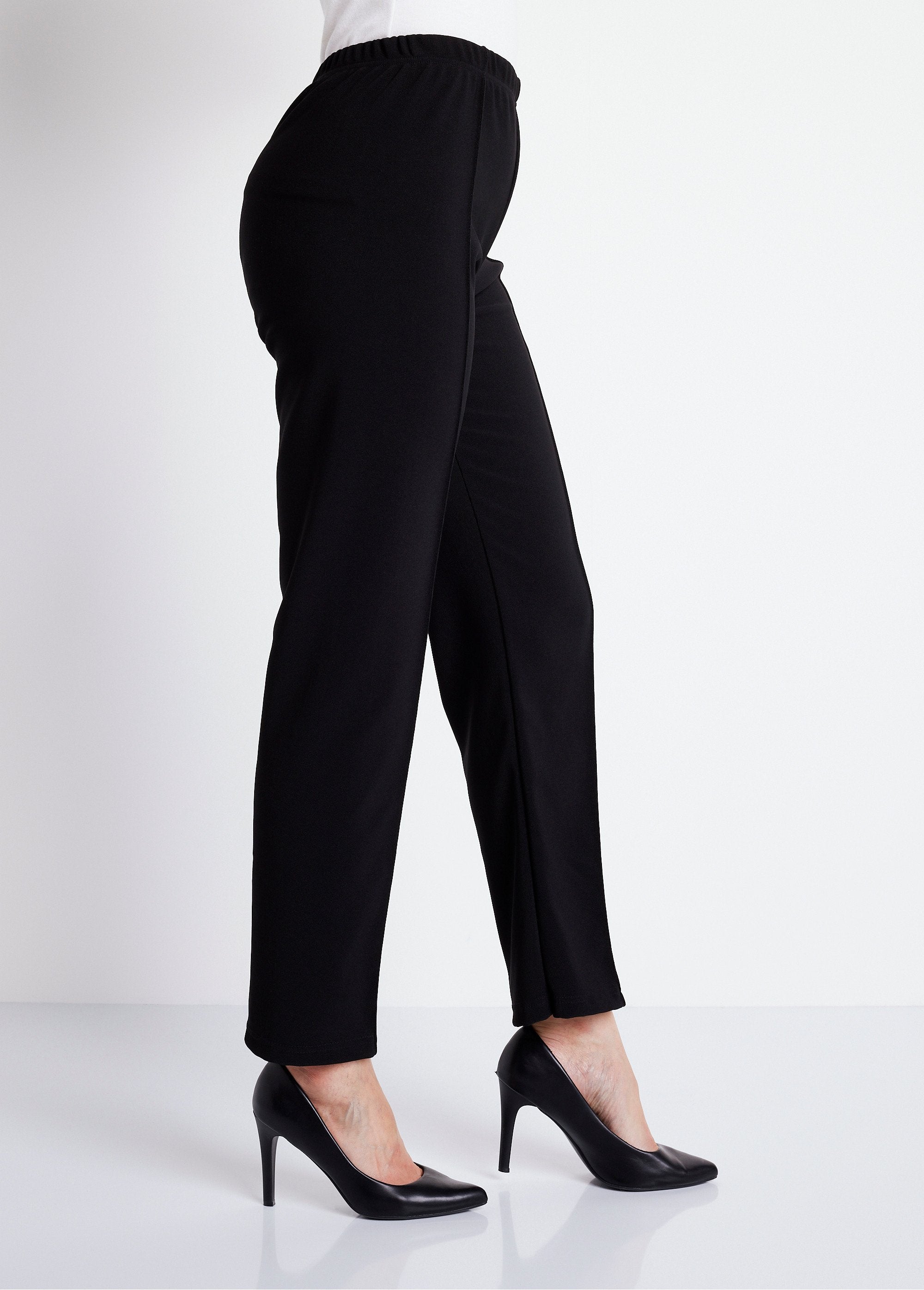 Pantalon_droit_taille_élastiquée_maille_côtelée_Noir_DR1_slim
