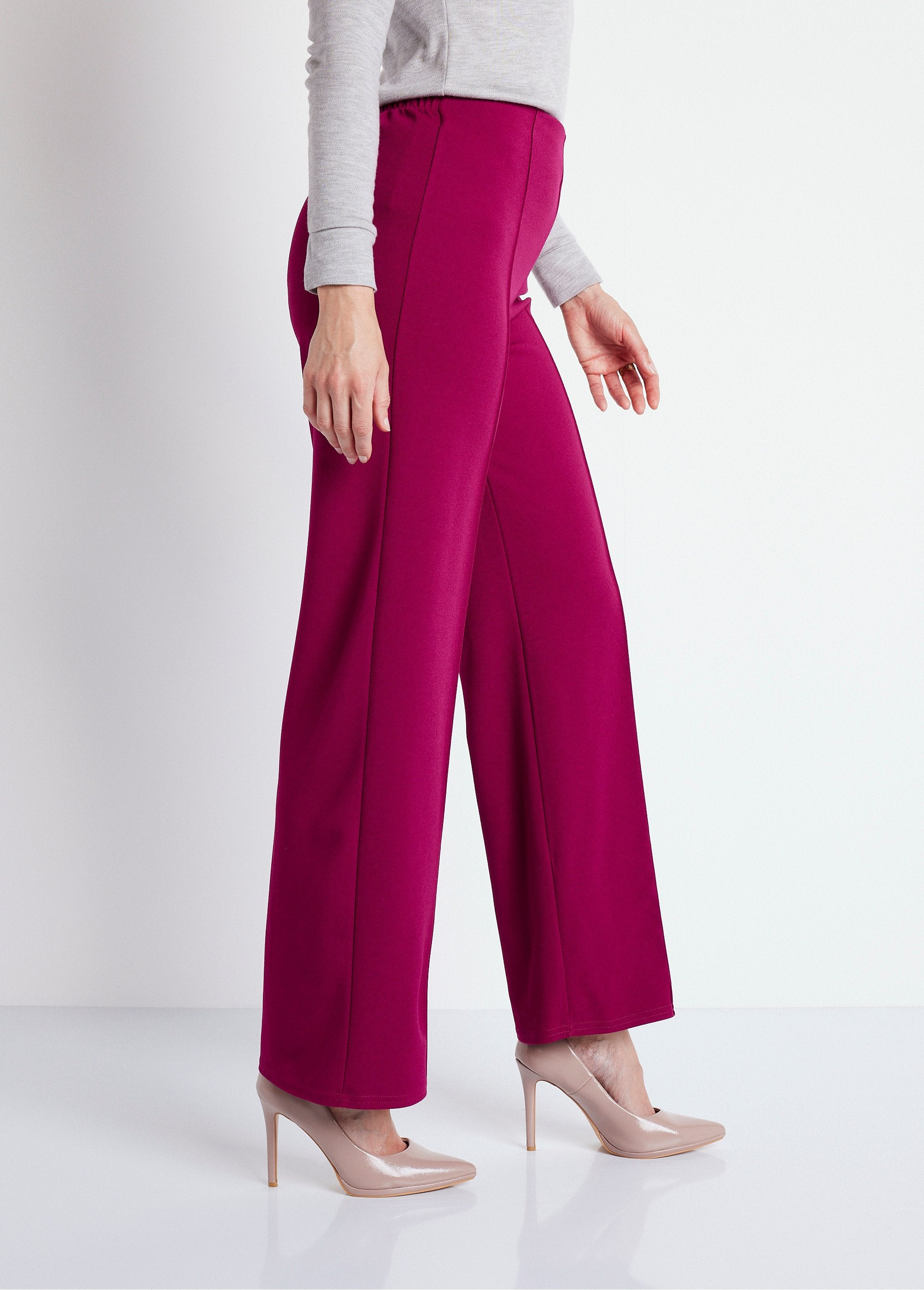 Pantalon_maille_crêpe_taille_élastiquée_Framboise_DR1_slim