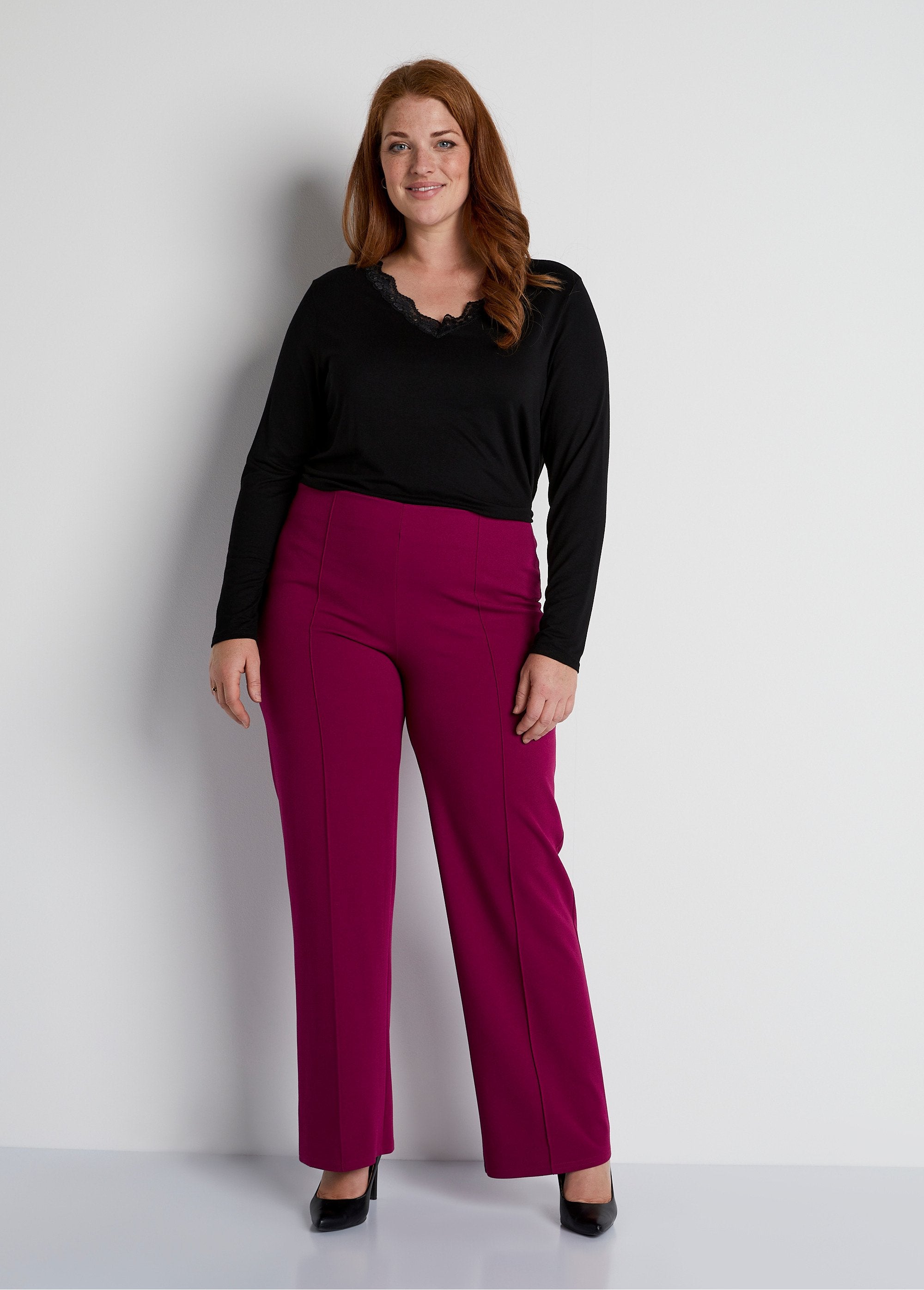 Pantalon_maille_crêpe_taille_élastiquée_Framboise_SF1_curvy