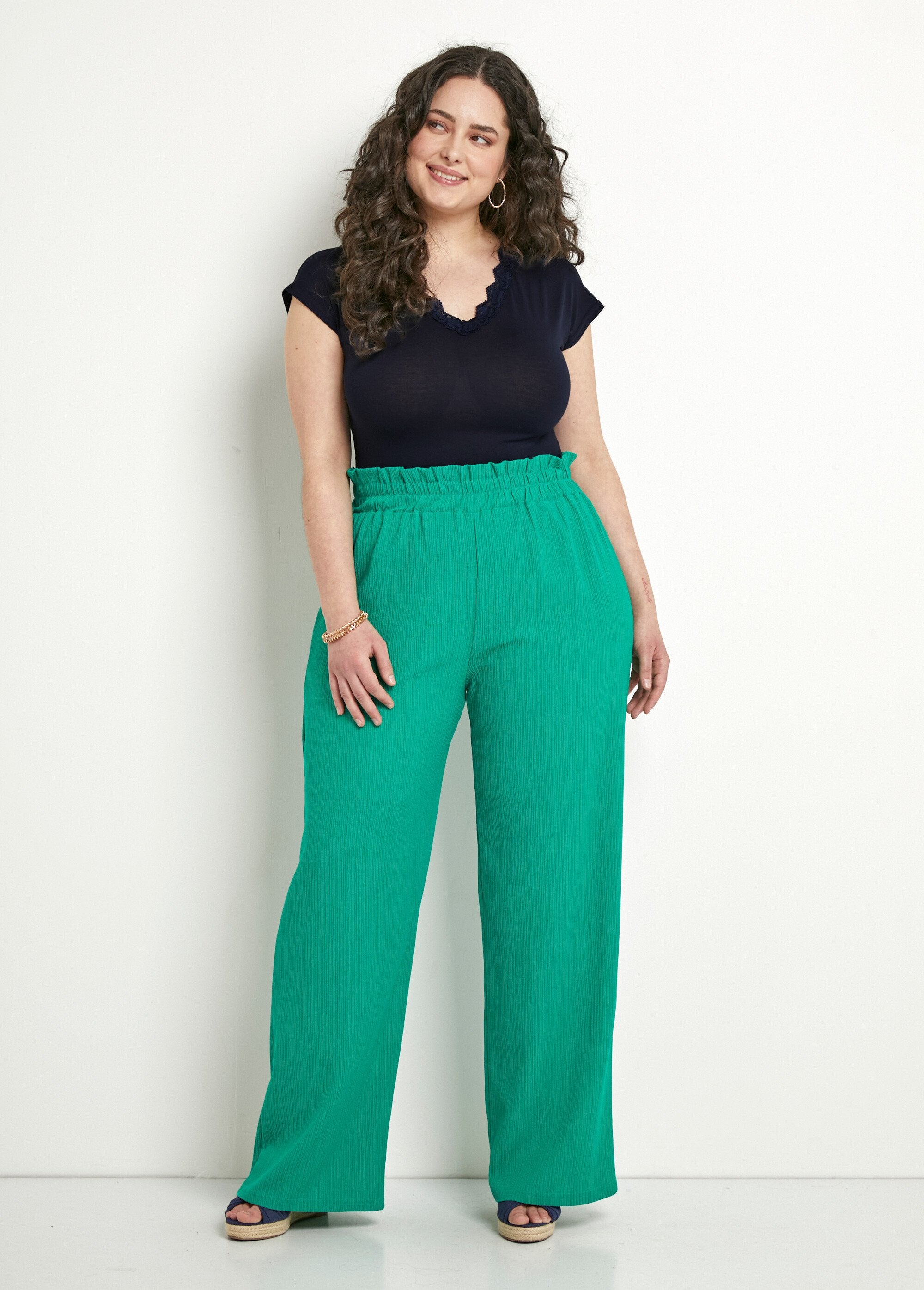 Pantalon_vert_large_taille_élastiquée_maille_relief_Vert_SF1_curvy