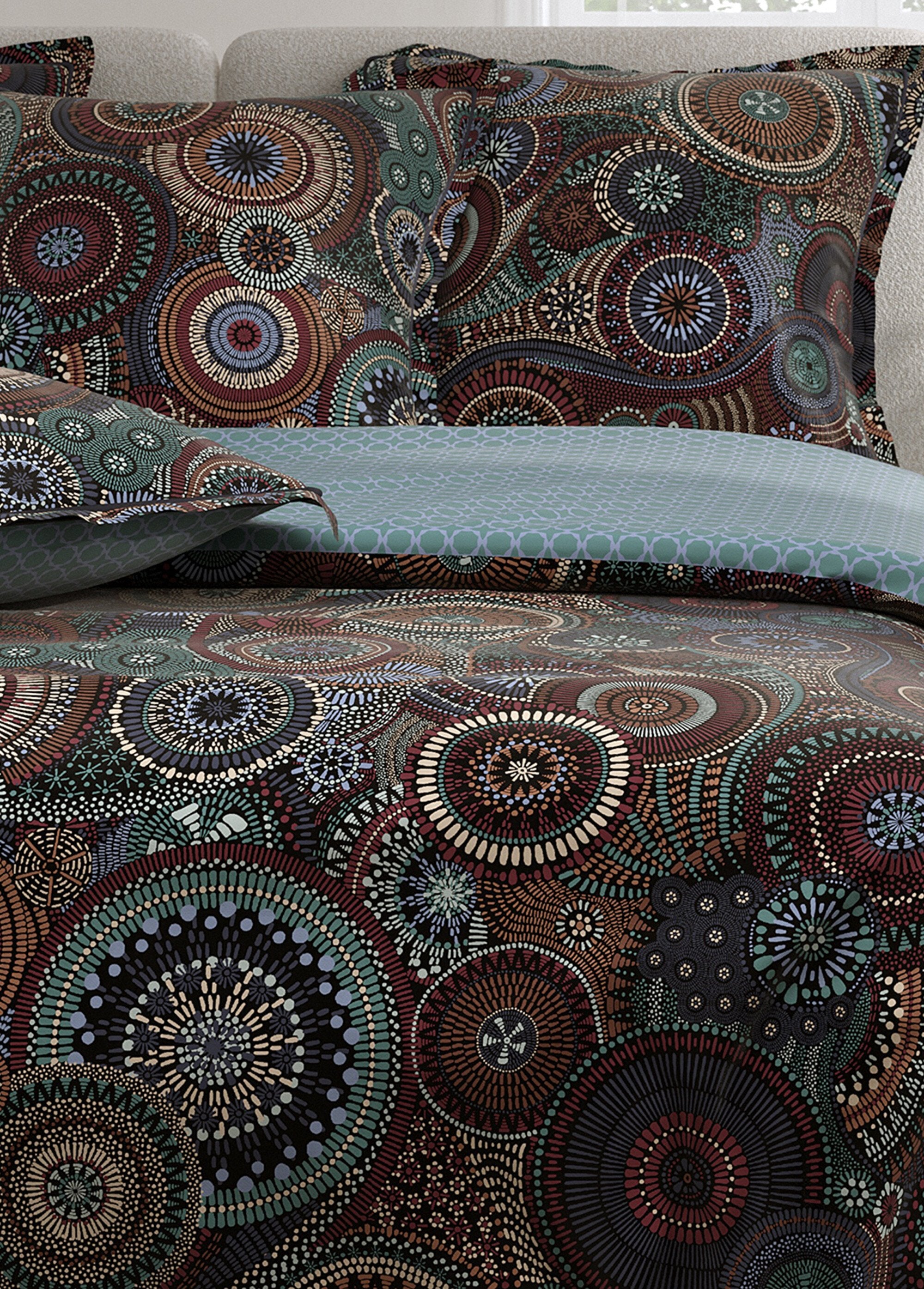 Parure_de_lit_3_pièces_percale_avec_housse_de_couette,_rosaces_Imprime_bleu_DE3_slim