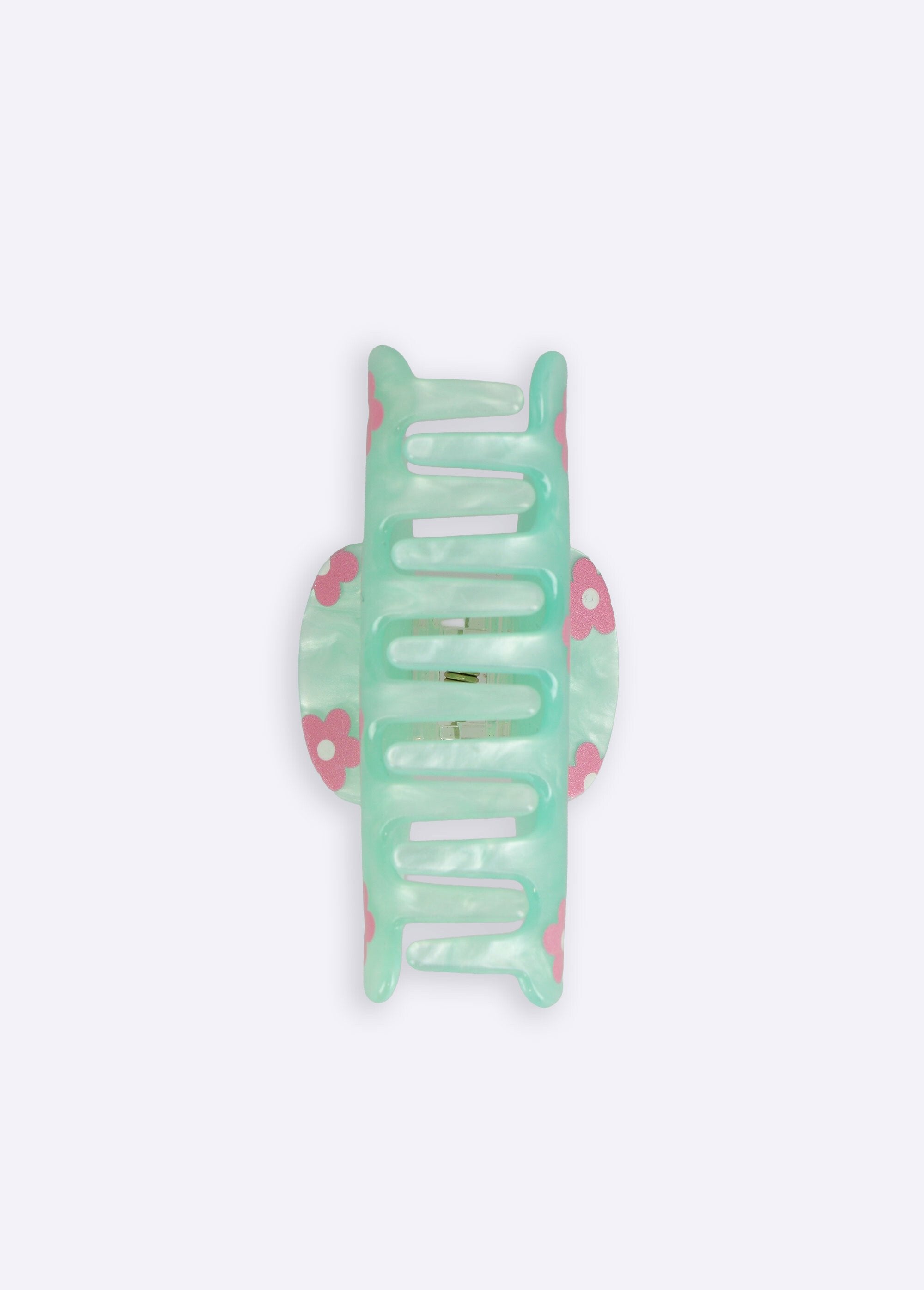 Pince_à_cheveux_nacrée,_décor_fleurs_Vert_DE2_slim